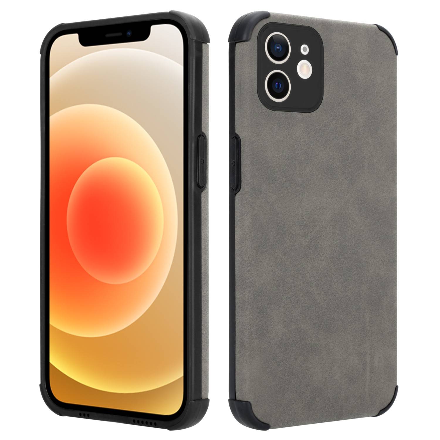 Cadorabo Hülle für Apple iPhone 12 Schutz Hülle in Grau TPU Silikon Etui edle Kunst-Wildleder Rückseite