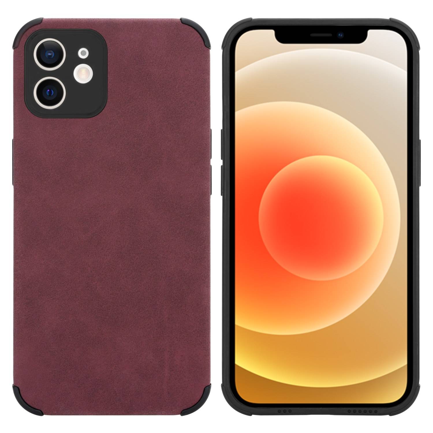 Cadorabo Hülle für Apple iPhone 12 Schutz Hülle in Lila TPU Silikon Etui edle Kunst-Wildleder Rückseite