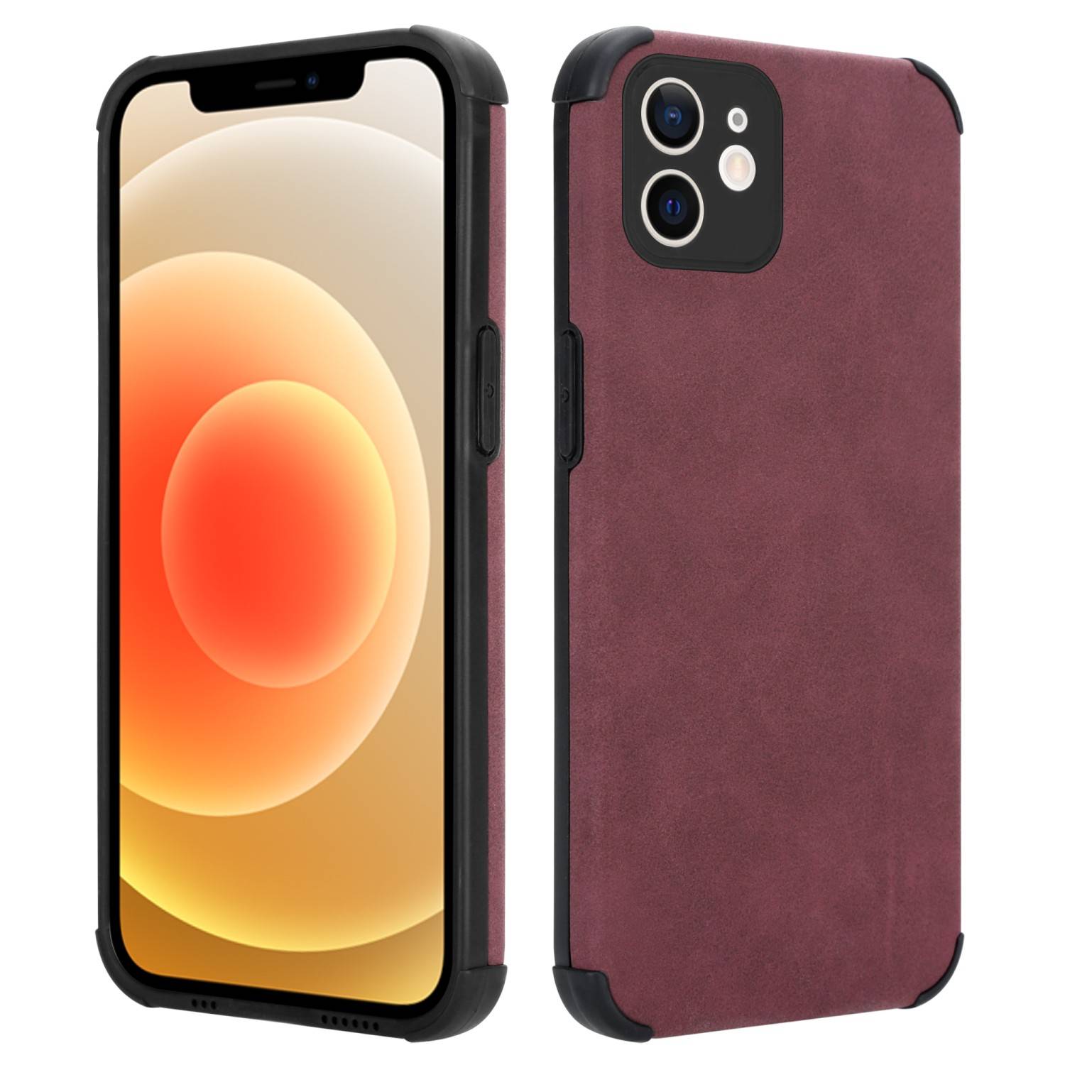 Cadorabo Hülle für Apple iPhone 12 Schutz Hülle in Lila TPU Silikon Etui edle Kunst-Wildleder Rückseite