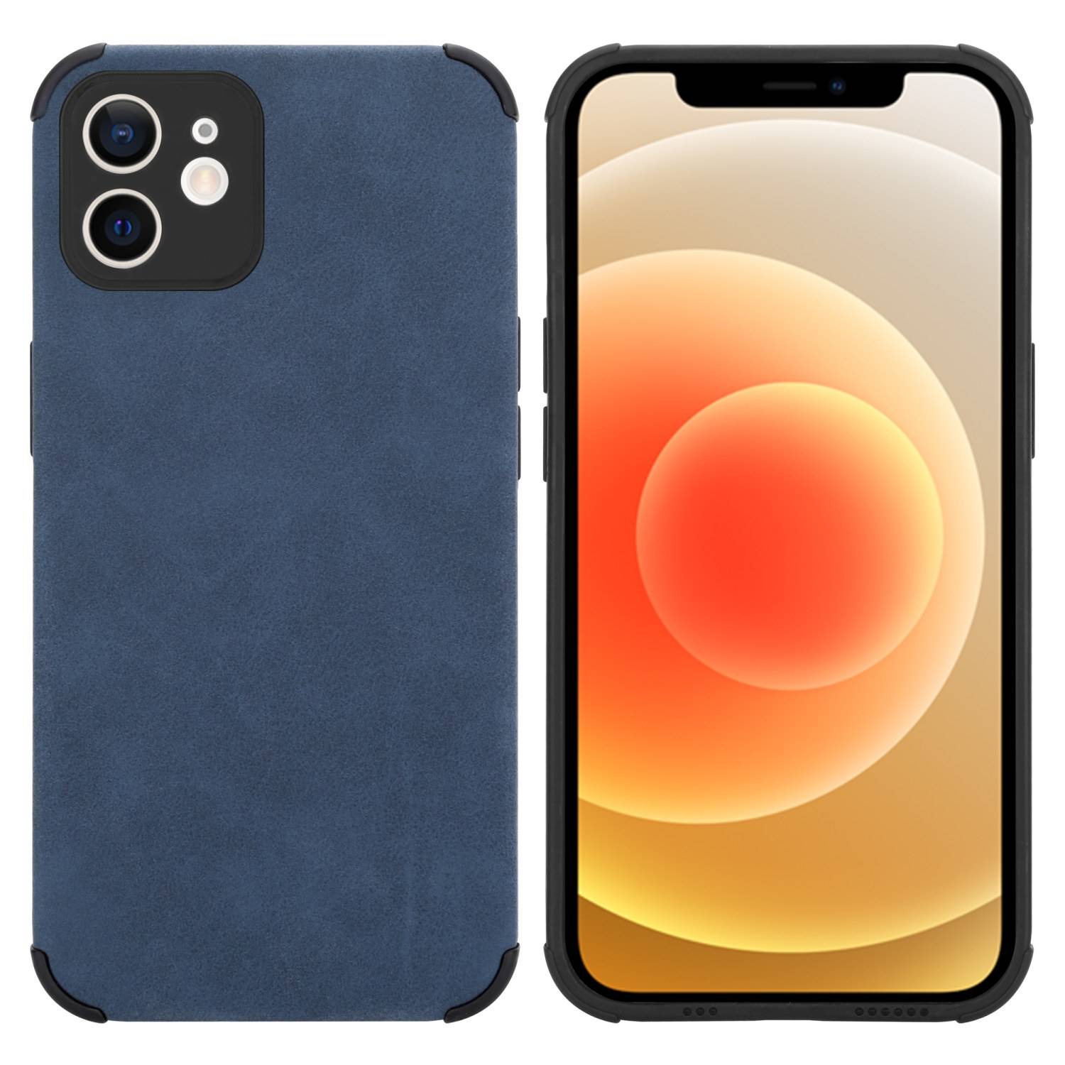 Cadorabo Hülle für Apple iPhone 12 Schutz Hülle in Blau TPU Silikon Etui edle Kunst-Wildleder Rückseite