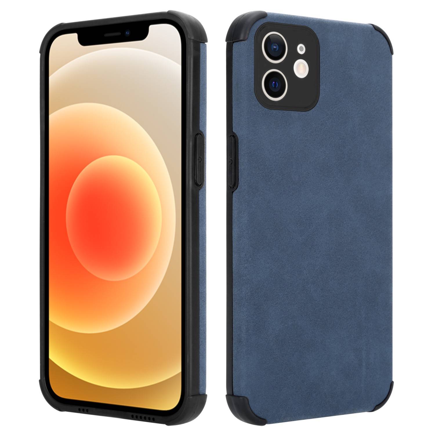 Cadorabo Hülle für Apple iPhone 12 Schutz Hülle in Blau TPU Silikon Etui edle Kunst-Wildleder Rückseite