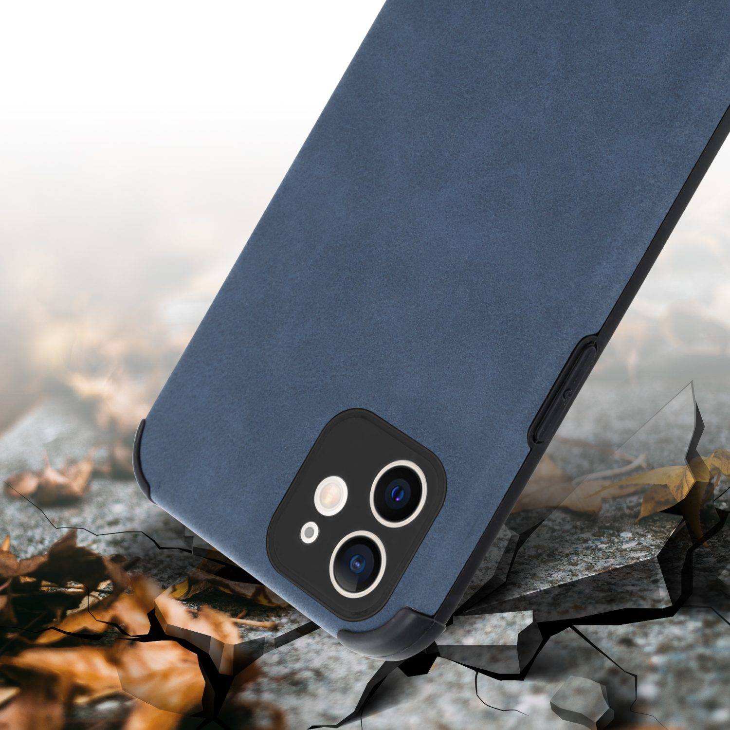 Cadorabo Hülle für Apple iPhone 12 Schutz Hülle in Blau TPU Silikon Etui edle Kunst-Wildleder Rückseite