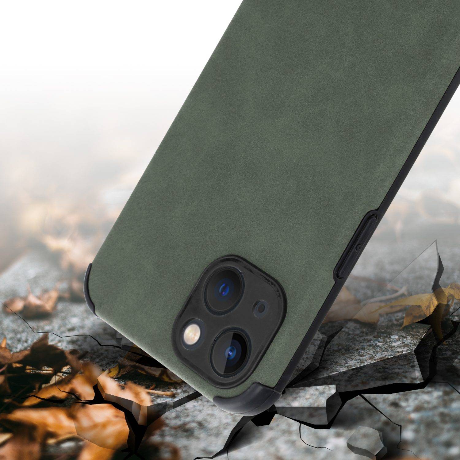 Cadorabo Hülle für Apple iPhone 13 Schutz Hülle in Grün TPU Silikon Etui edle Kunst-Wildleder Rückseite