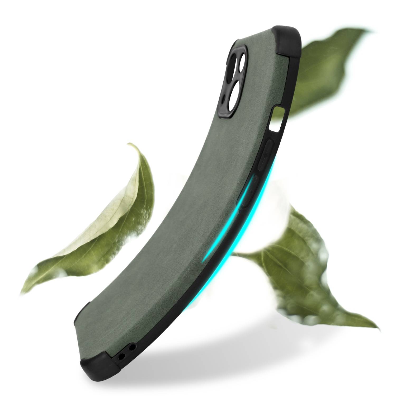 Cadorabo Hülle für Apple iPhone 13 Schutz Hülle in Grün TPU Silikon Etui edle Kunst-Wildleder Rückseite