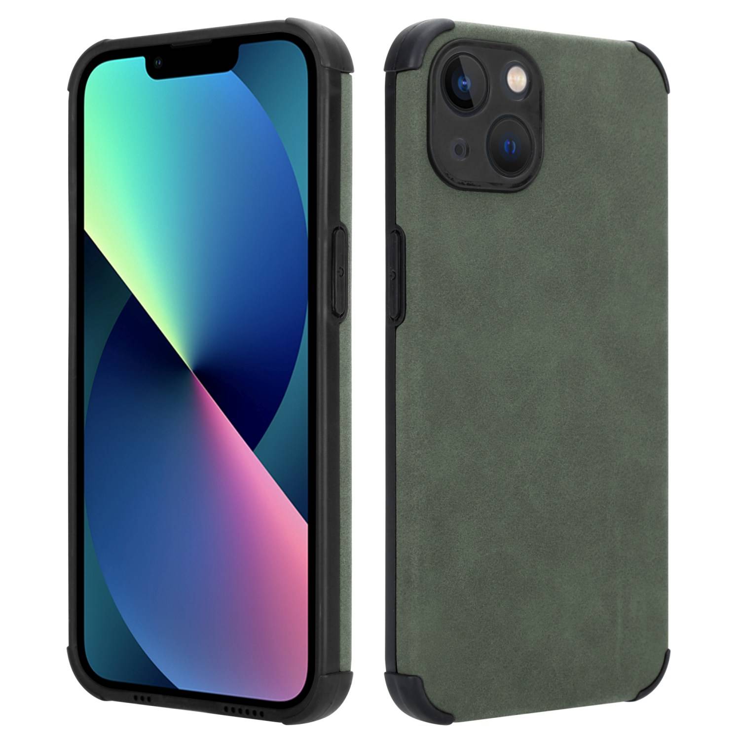 Cadorabo Hülle für Apple iPhone 13 Schutz Hülle in Grün TPU Silikon Etui edle Kunst-Wildleder Rückseite