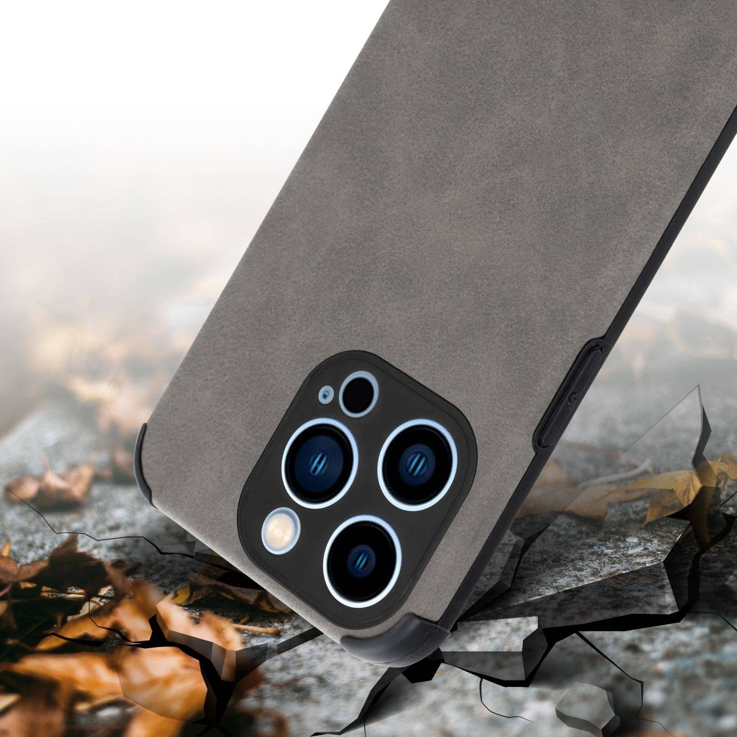 Cadorabo Hülle für Apple iPhone 13 PRO Schutz Hülle in Grau TPU Silikon Etui edle Kunst-Wildleder Rückseite