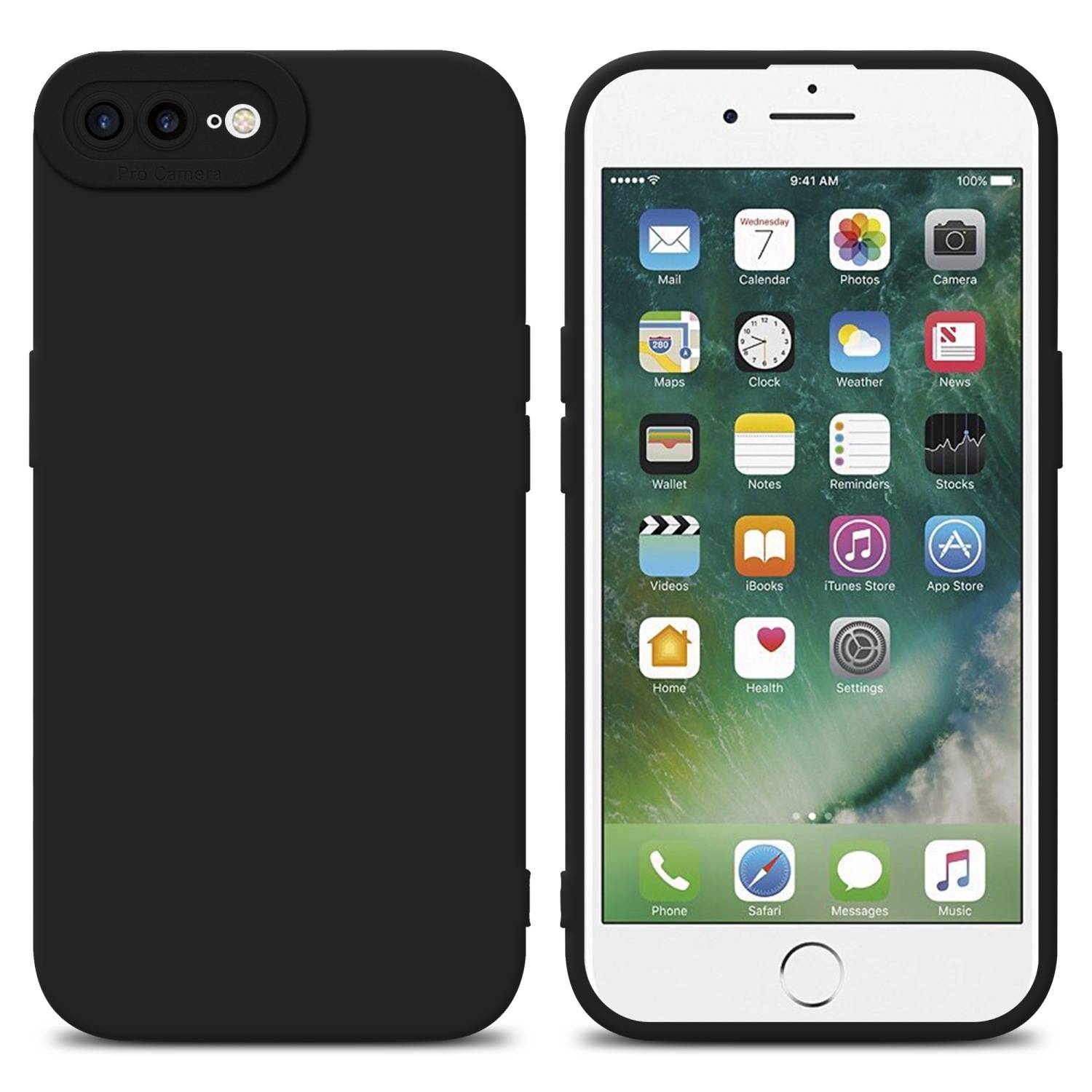 Cadorabo Hülle für Apple iPhone 7 PLUS / 7S PLUS / 8 PLUS Schutz Hülle in Schwarz TPU Silikon Etui Case Handyhülle