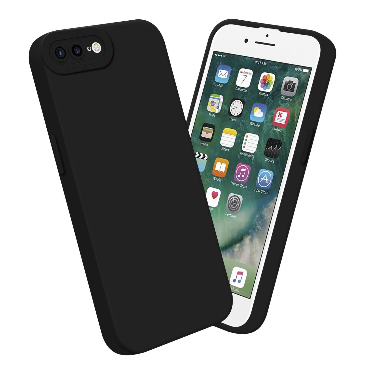 Cadorabo Hülle für Apple iPhone 7 PLUS / 7S PLUS / 8 PLUS Schutz Hülle in Schwarz TPU Silikon Etui Case Handyhülle