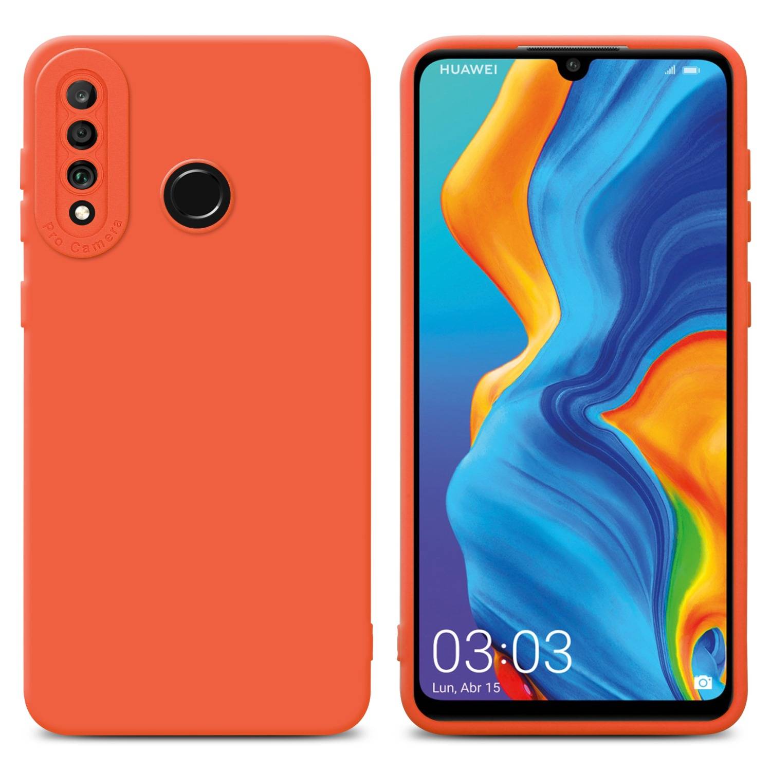 Cadorabo Hülle für Huawei P30 LITE Schutz Hülle in Orange TPU Silikon Etui Case Handyhülle