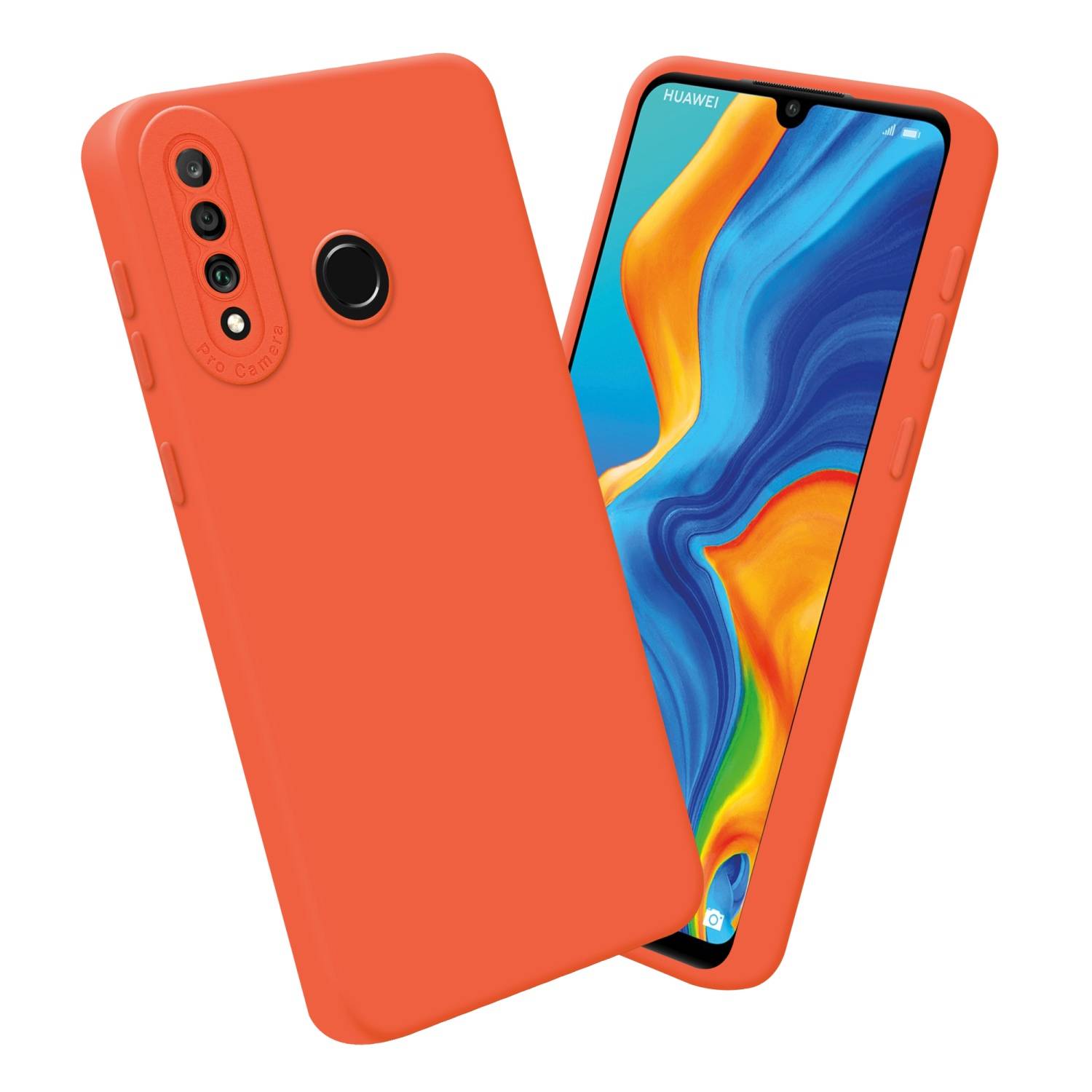 Cadorabo Hülle für Huawei P30 LITE Schutz Hülle in Orange TPU Silikon Etui Case Handyhülle