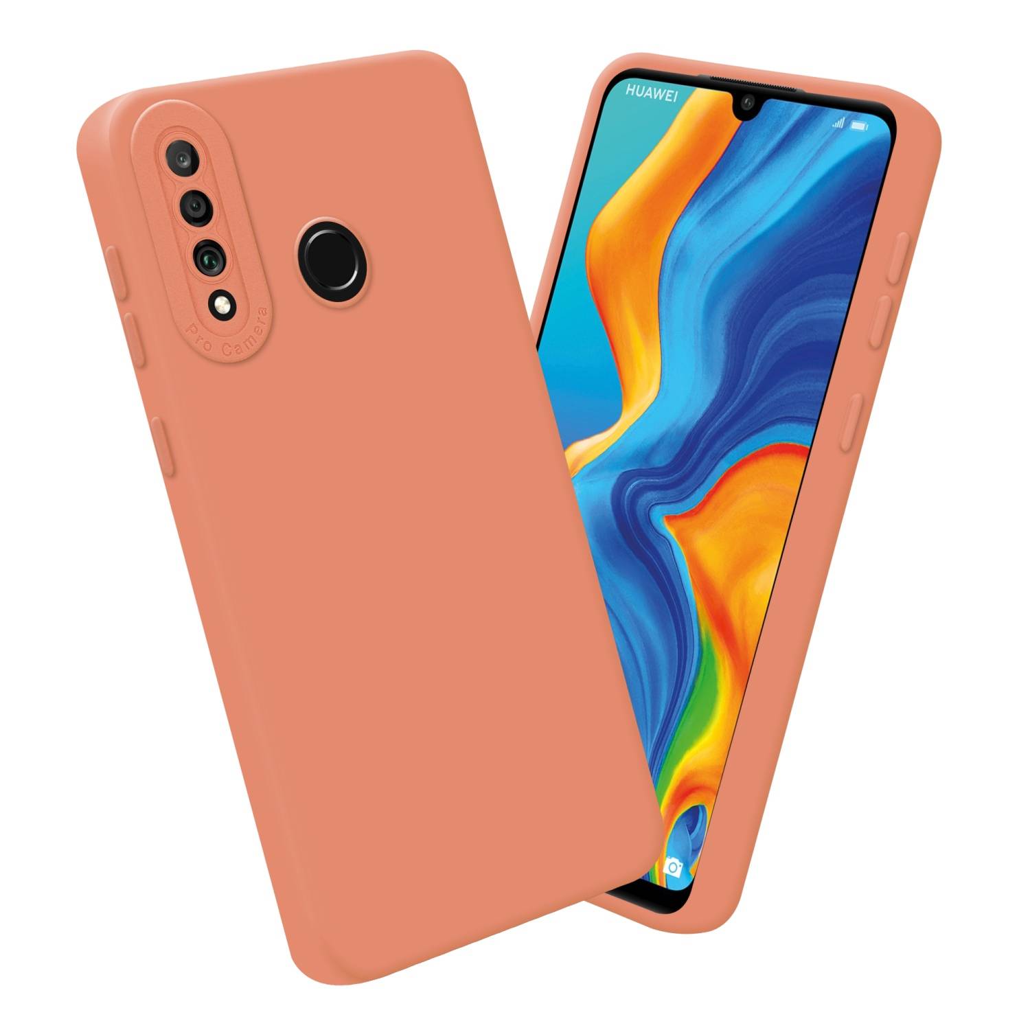 Cadorabo Hülle für Huawei P30 LITE Schutz Hülle in Orange TPU Silikon Etui Case Handyhülle