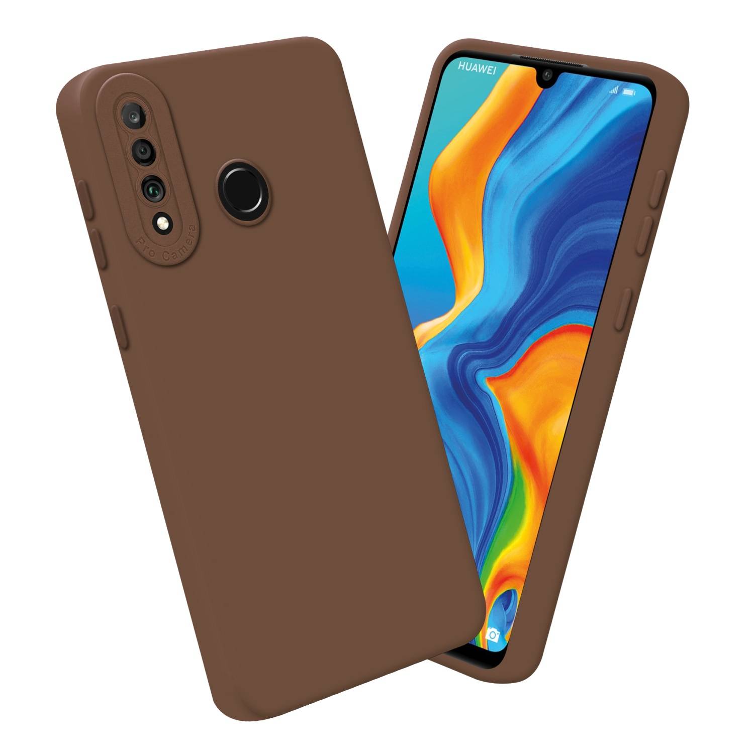 Cadorabo Hülle für Huawei P30 LITE Schutz Hülle in Braun TPU Silikon Etui Case Handyhülle