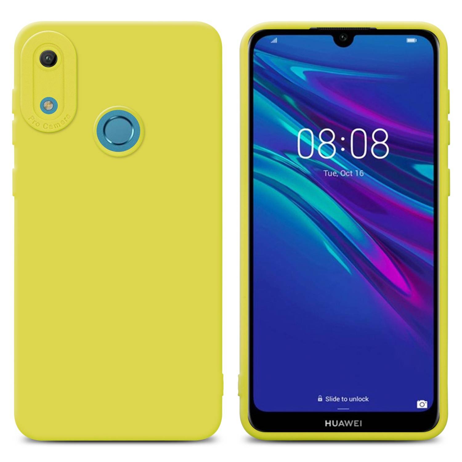 Cadorabo Hülle für Huawei Y6 2019 Schutz Hülle in Gelb TPU Silikon Etui Case Handyhülle