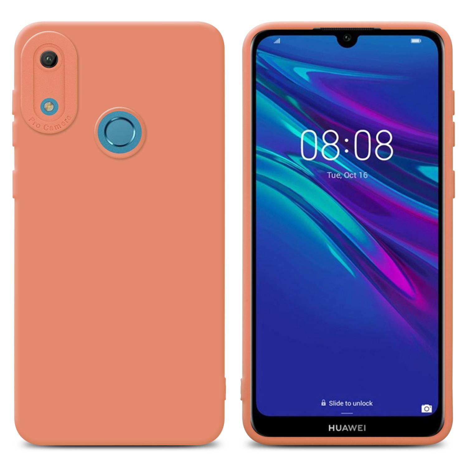 Cadorabo Hülle für Huawei Y6 2019 Schutz Hülle in Orange TPU Silikon Etui Case Handyhülle