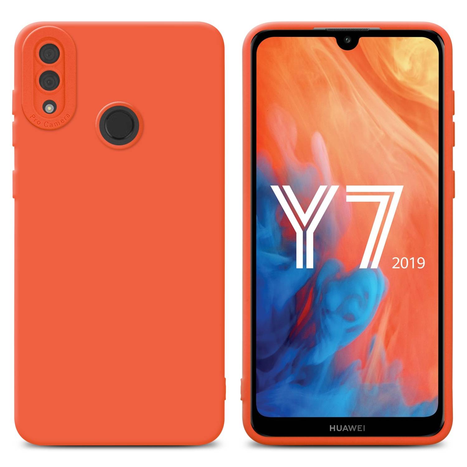 Cadorabo Hülle für Huawei Y7 2019 / Y7 PRIME 2019 Schutz Hülle in Orange TPU Silikon Etui Case Handyhülle