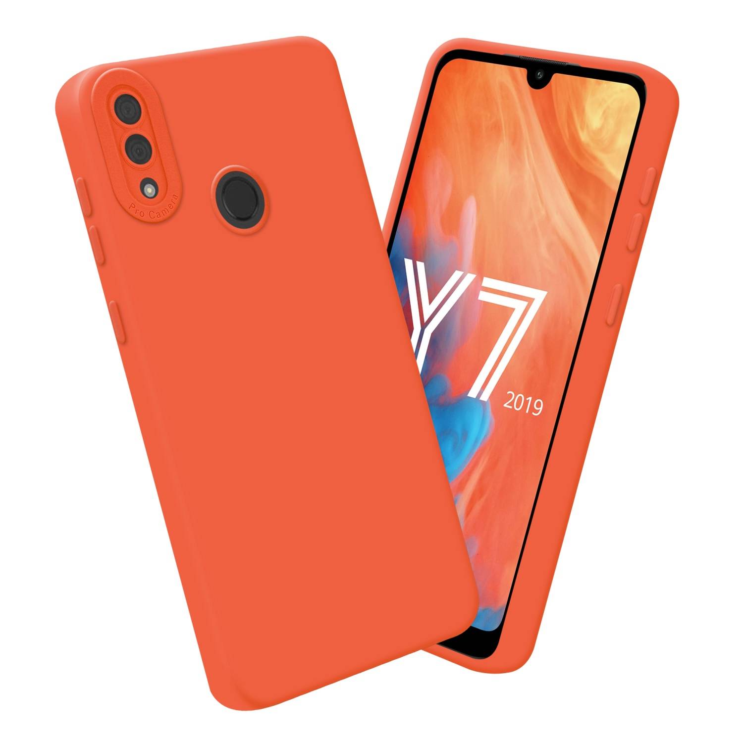 Cadorabo Hülle für Huawei Y7 2019 / Y7 PRIME 2019 Schutz Hülle in Orange TPU Silikon Etui Case Handyhülle