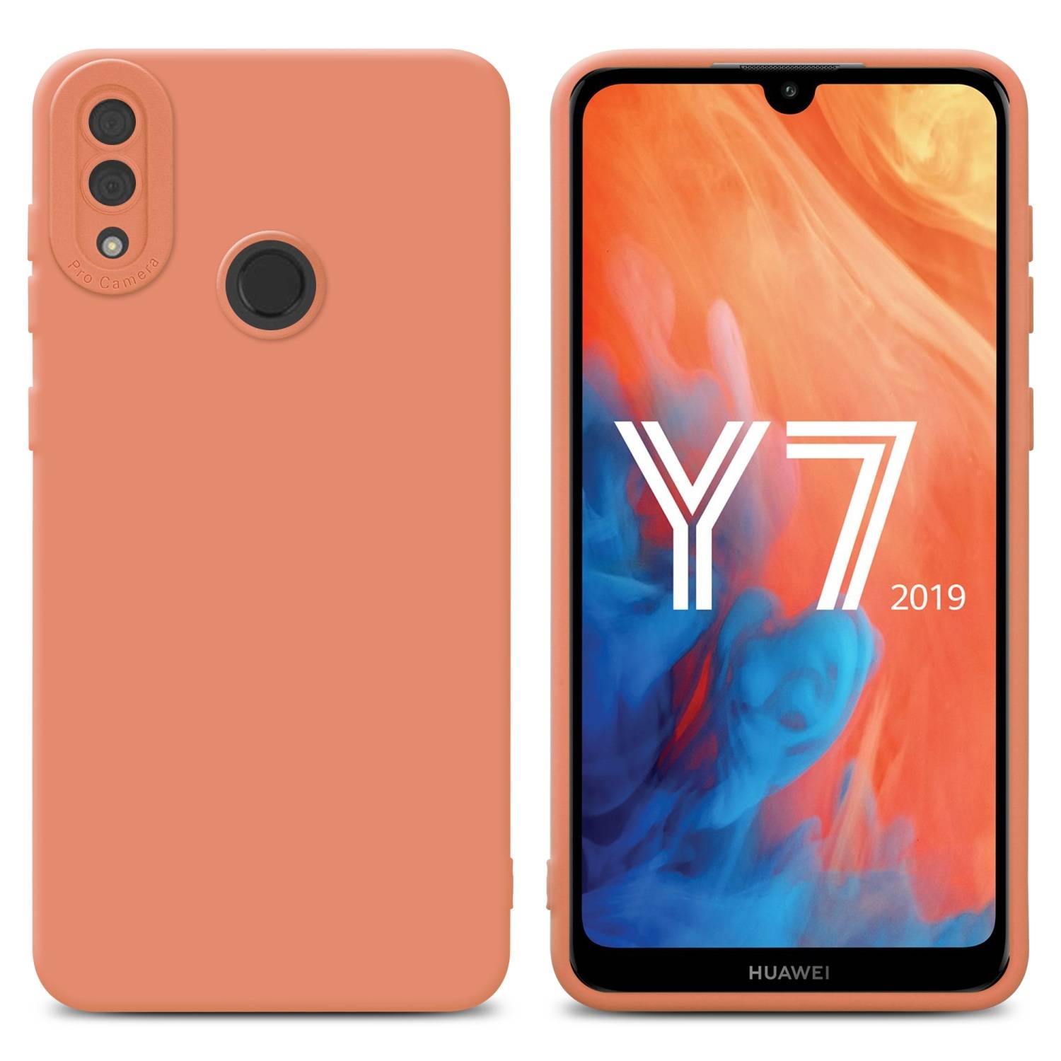 Cadorabo Hülle für Huawei Y7 2019 / Y7 PRIME 2019 Schutz Hülle in Orange TPU Silikon Etui Case Handyhülle