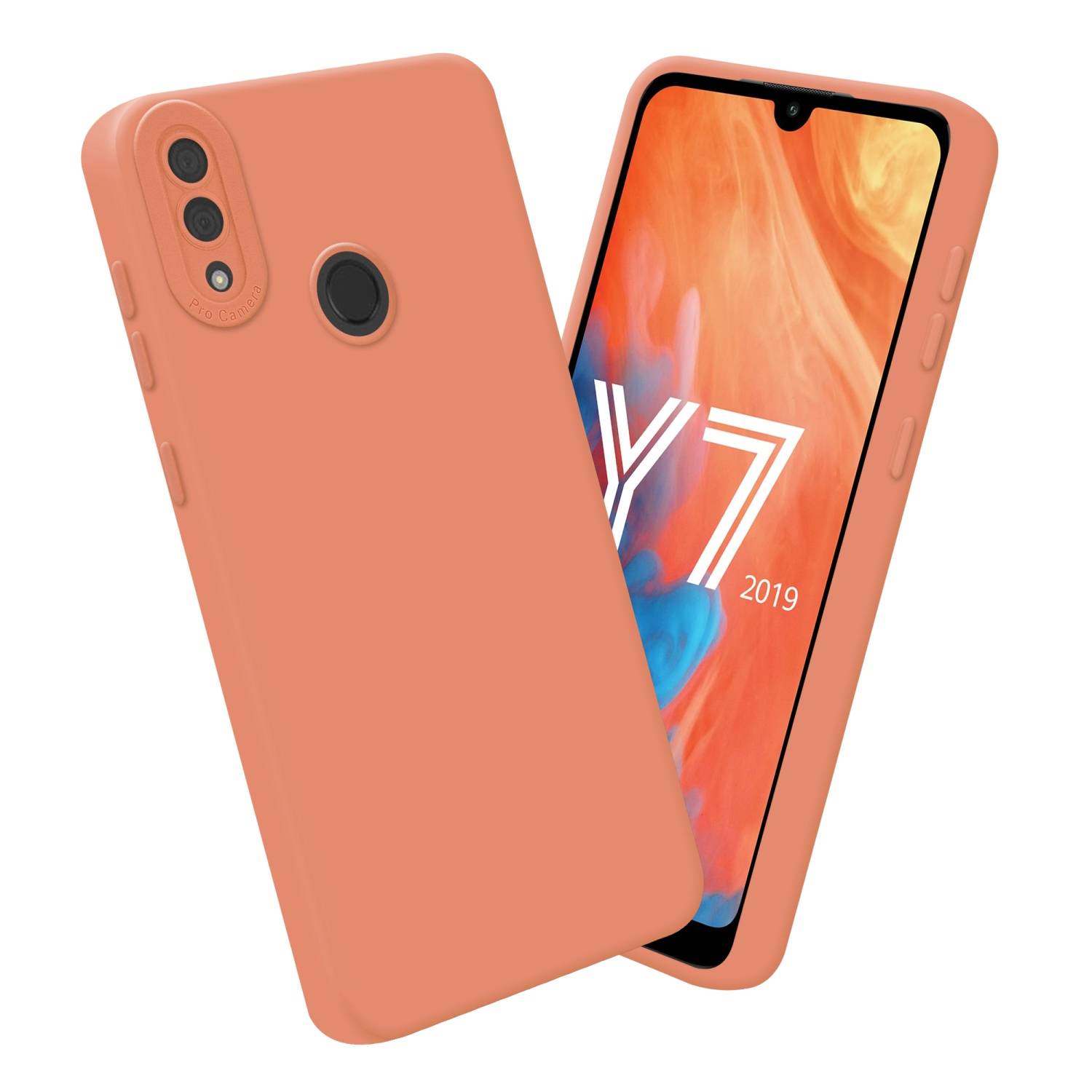 Cadorabo Hülle für Huawei Y7 2019 / Y7 PRIME 2019 Schutz Hülle in Orange TPU Silikon Etui Case Handyhülle
