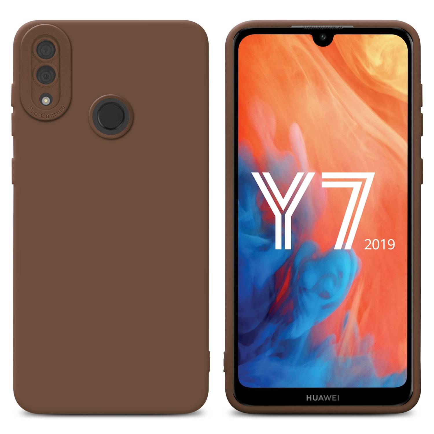 Cadorabo Hülle für Huawei Y7 2019 / Y7 PRIME 2019 Schutz Hülle in Braun TPU Silikon Etui Case Handyhülle