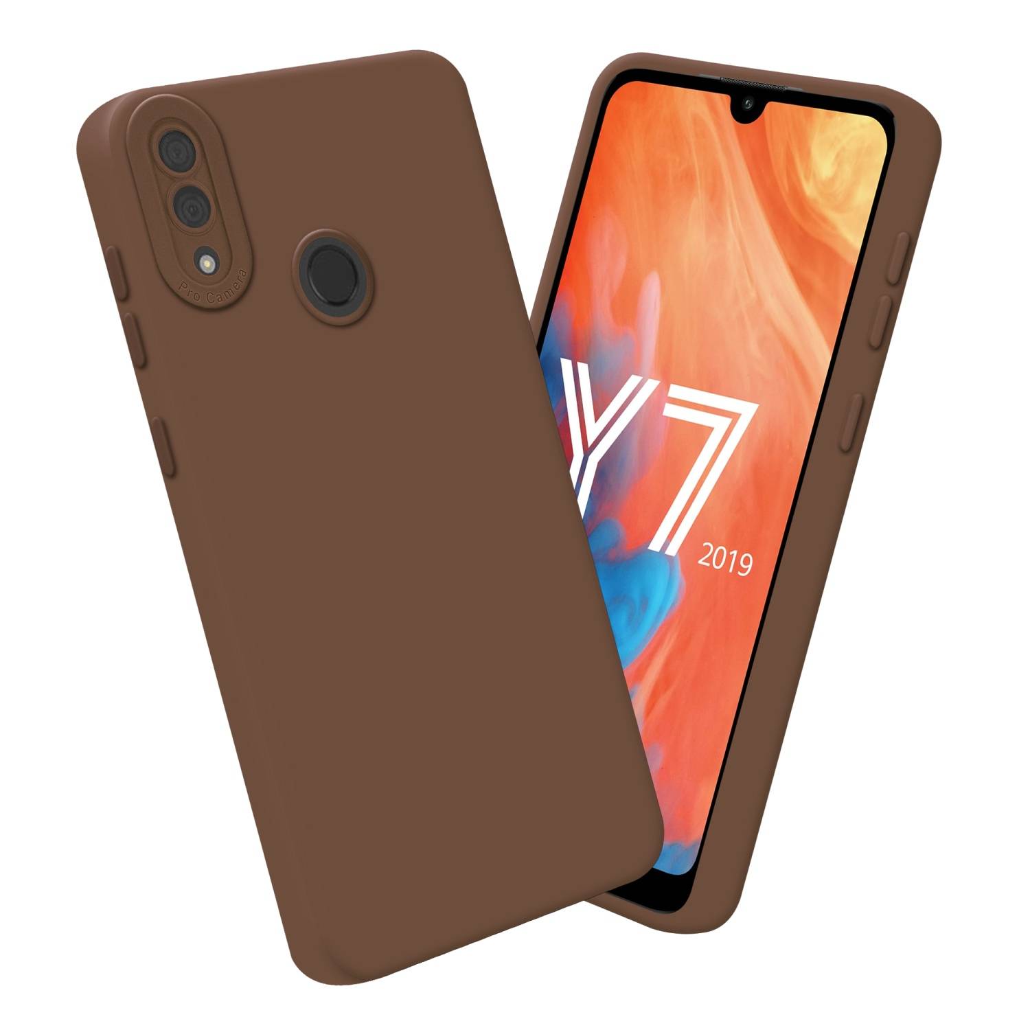 Cadorabo Hülle für Huawei Y7 2019 / Y7 PRIME 2019 Schutz Hülle in Braun TPU Silikon Etui Case Handyhülle