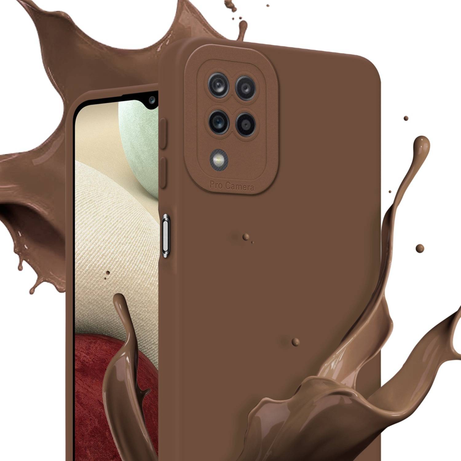 Cadorabo Hülle für Samsung Galaxy A12 / M12 Schutz Hülle in Braun TPU Silikon Etui Case Handyhülle