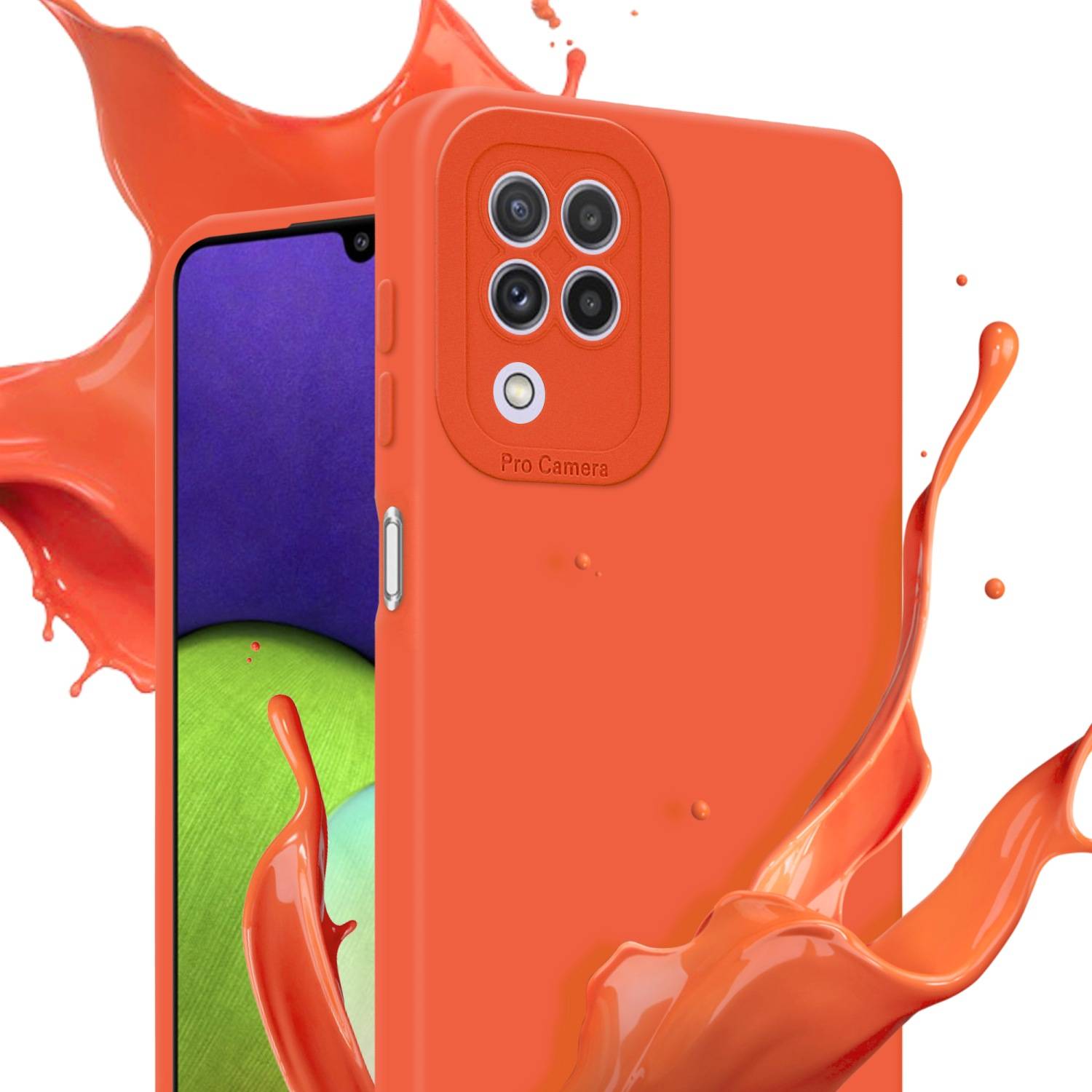 Cadorabo Hülle für Samsung Galaxy A22 4G Schutz Hülle in Orange TPU Silikon Etui Case Handyhülle