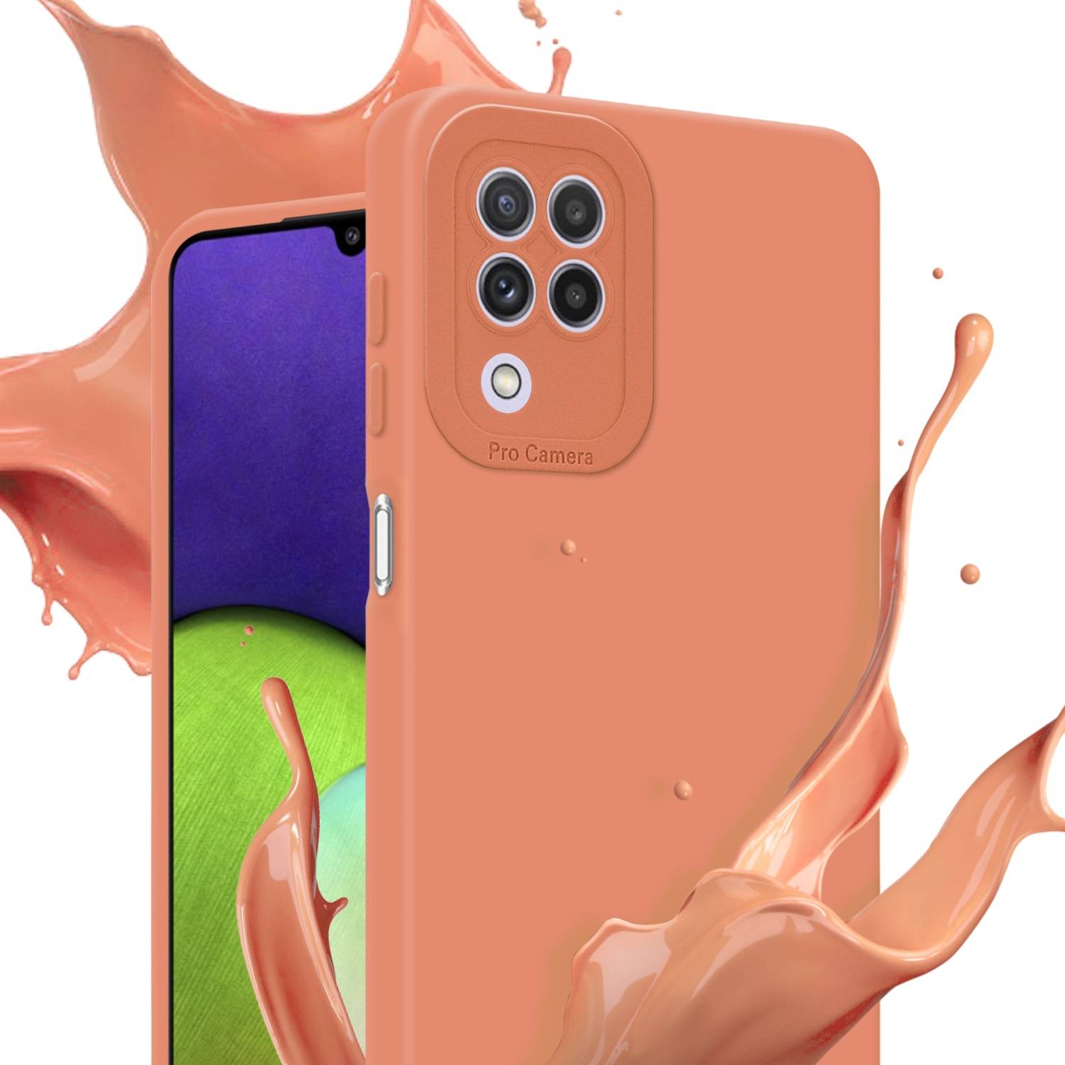 Cadorabo Hülle für Samsung Galaxy A22 4G Schutz Hülle in Orange TPU Silikon Etui Case Handyhülle