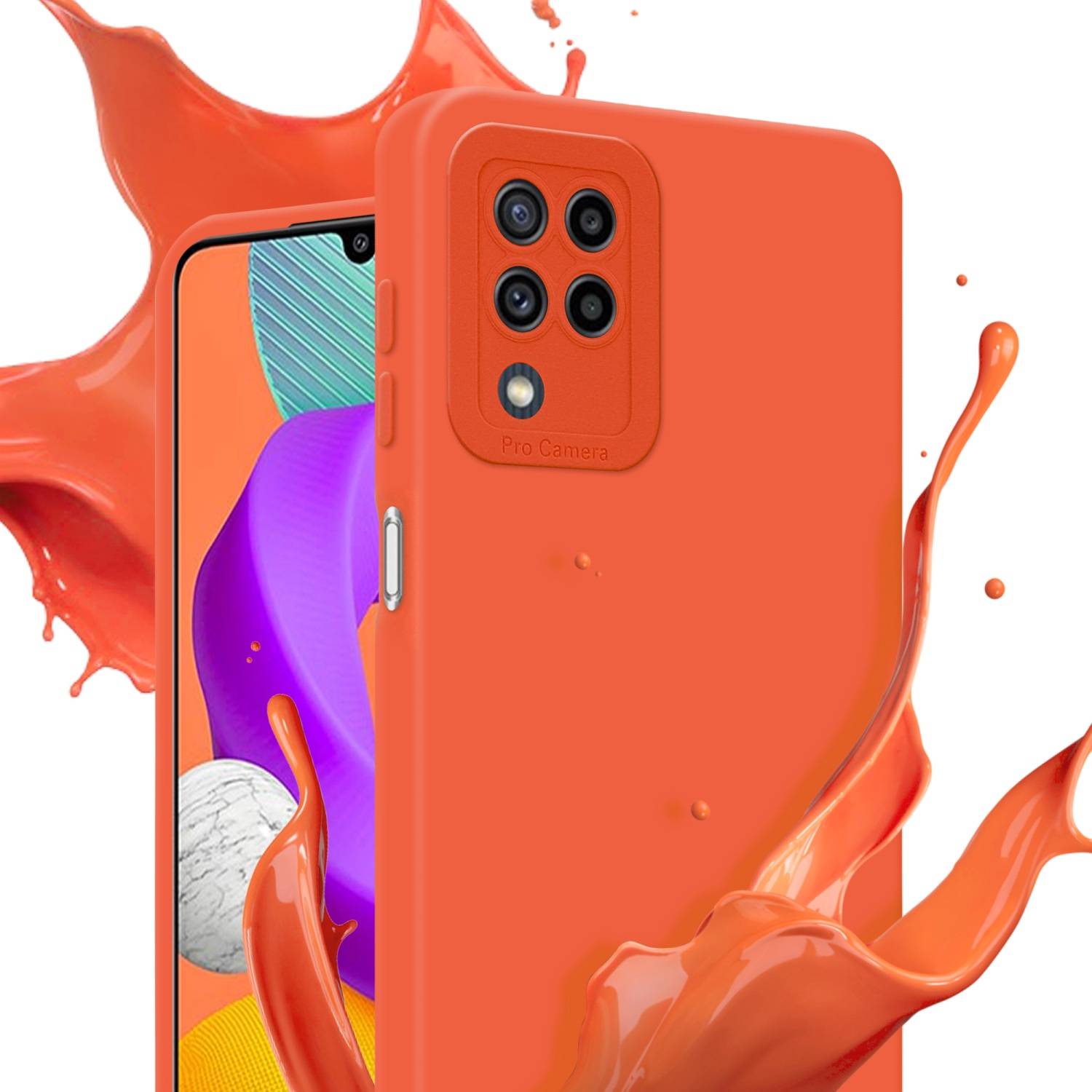 Cadorabo Hülle für Samsung Galaxy M22 / M32 4G Schutz Hülle in Orange TPU Silikon Etui Case Handyhülle