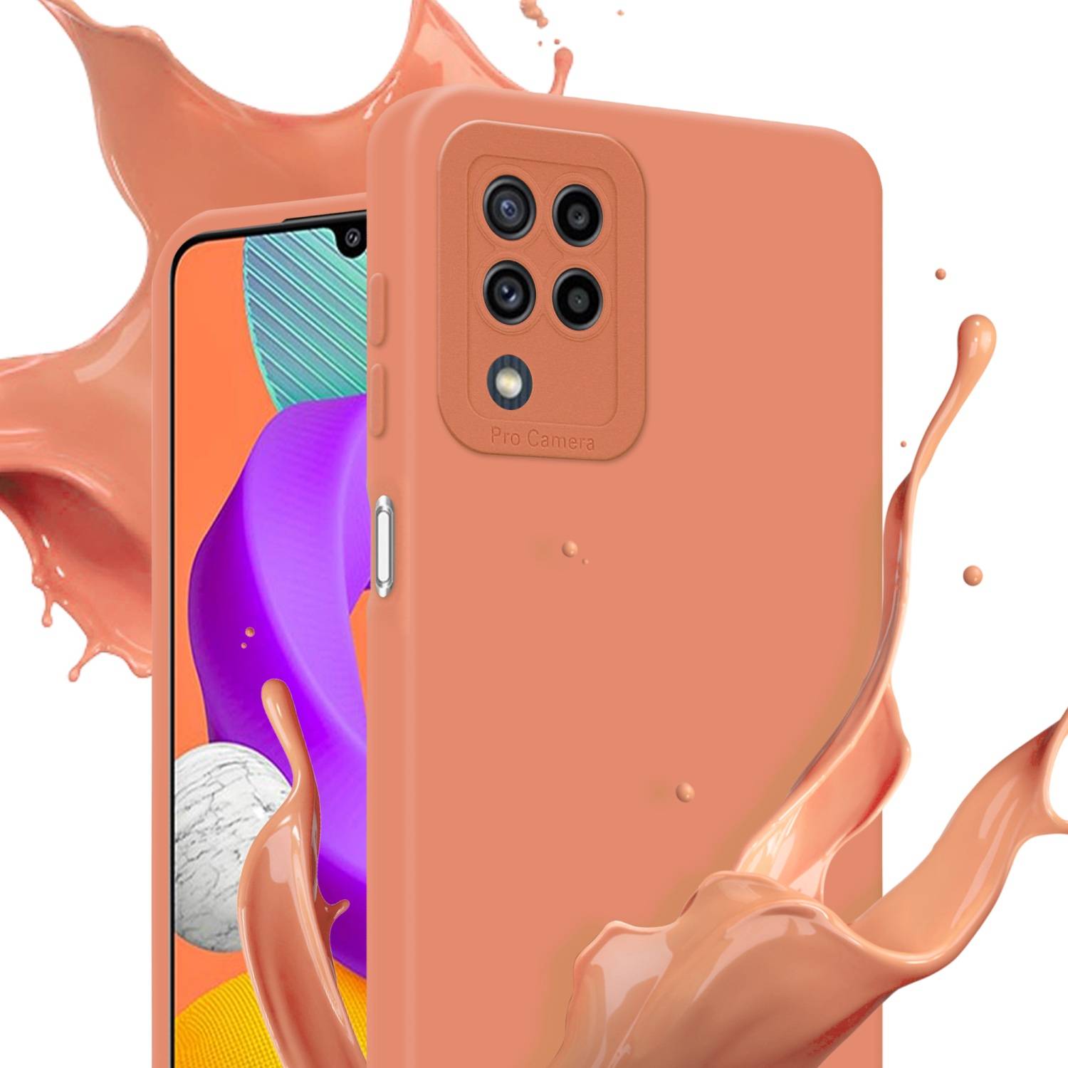 Cadorabo Hülle für Samsung Galaxy M22 / M32 4G Schutz Hülle in Orange TPU Silikon Etui Case Handyhülle