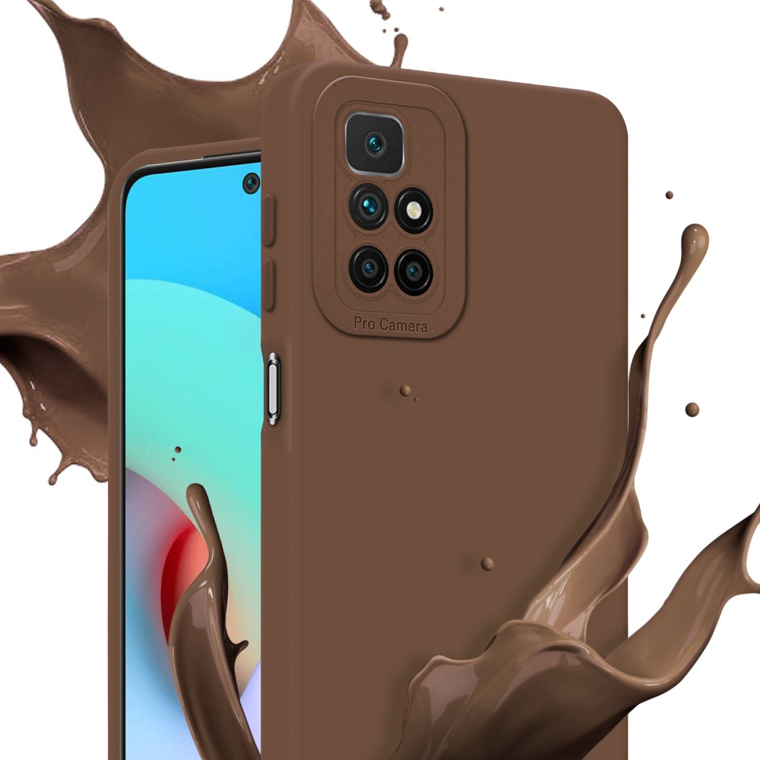 Cadorabo Hülle für Xiaomi RedMi 10 Schutz Hülle in Braun TPU Silikon Etui Case Handyhülle