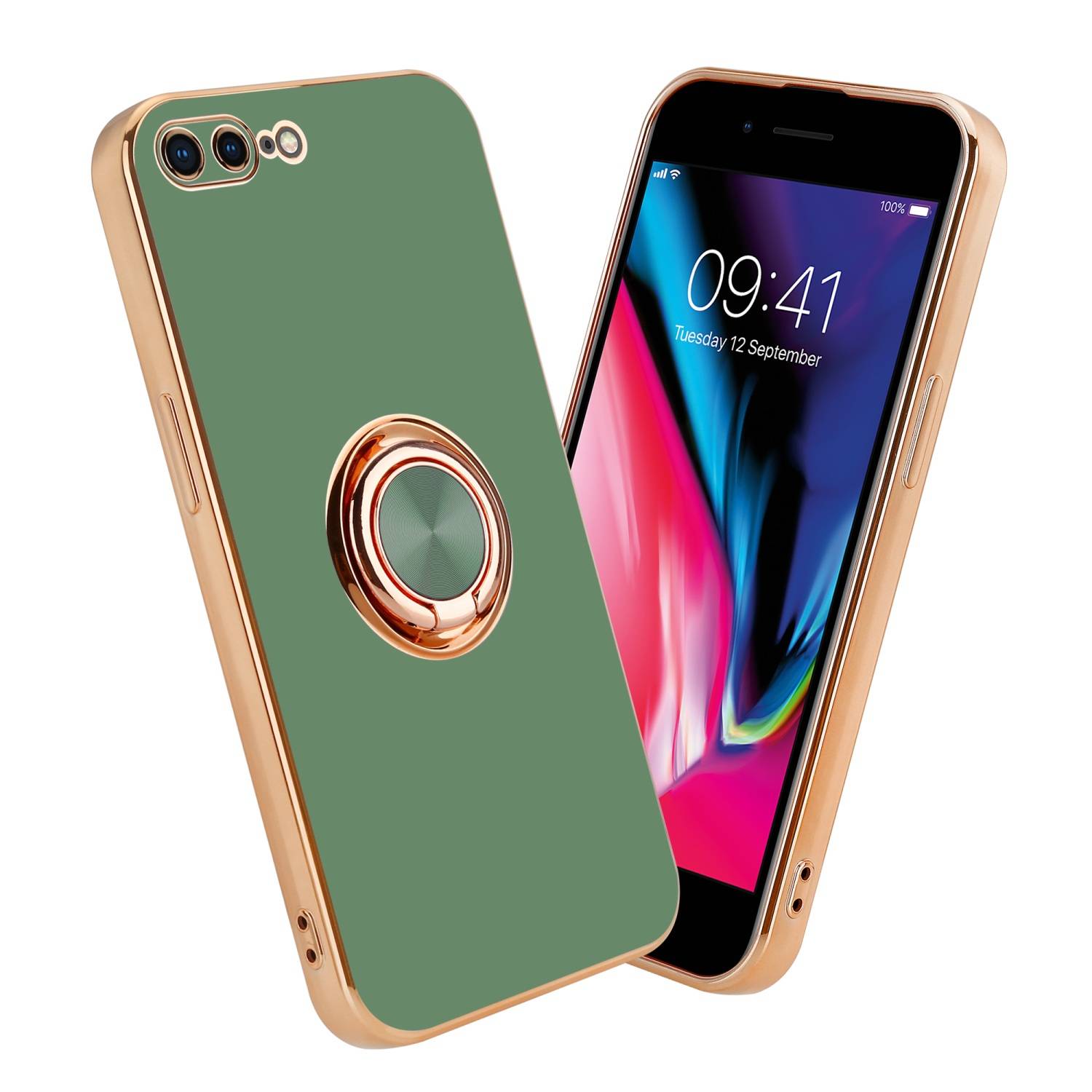 Cadorabo Schutzhülle für Apple iPhone 7 PLUS / 7S PLUS / 8 PLUS Hülle in Grün Etui Case Cover Kameraschutz magnetische