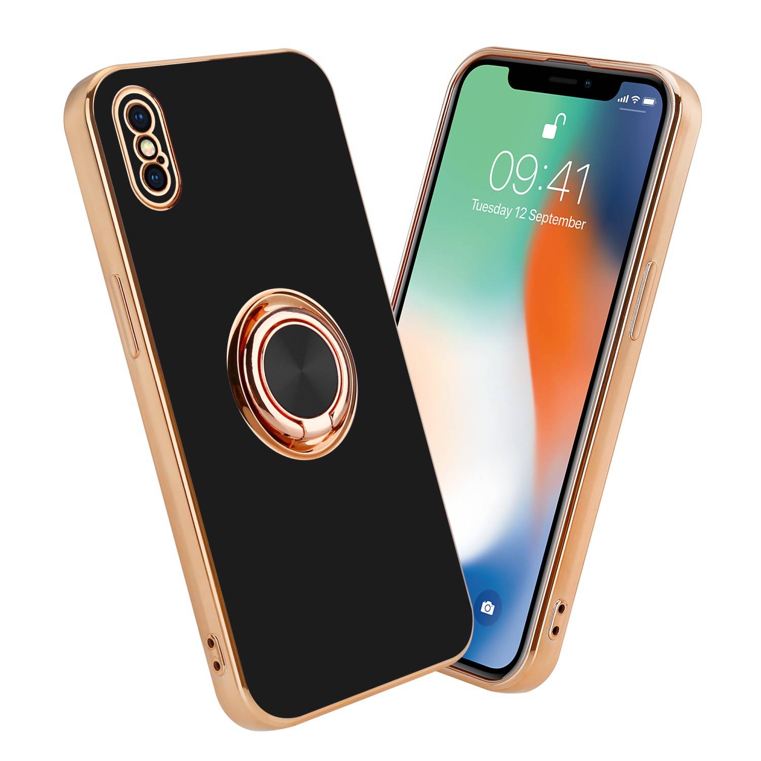 Cadorabo Schutzhülle für Apple iPhone X / XS Hülle in Schwarz Etui Case Cover Kameraschutz magnetische Autohalterung
