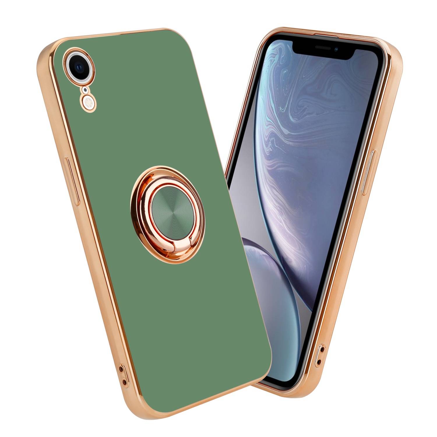 Cadorabo Schutzhülle für Apple iPhone XR Hülle in Grün Etui Case Cover Kameraschutz magnetische Autohalterung