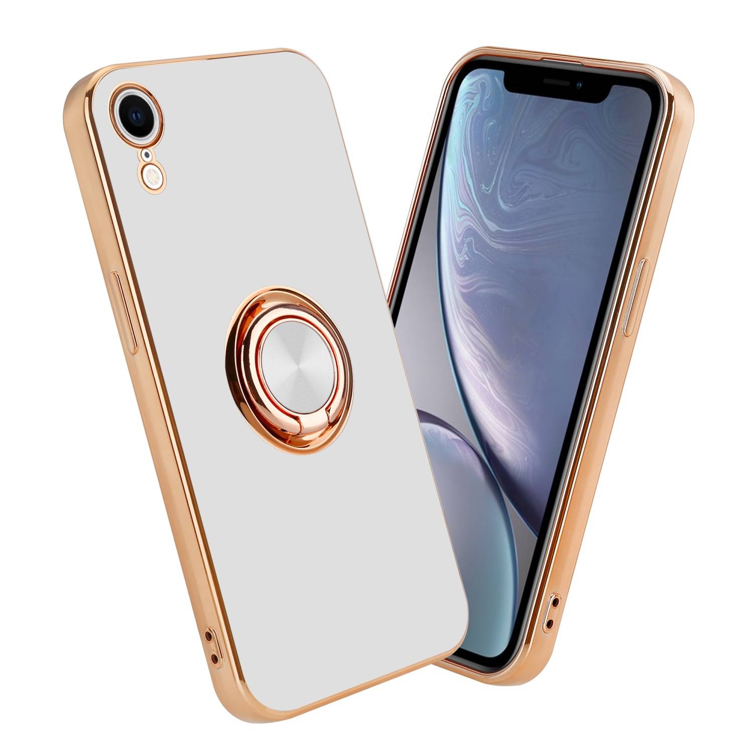 Cadorabo Schutzhülle für Apple iPhone XR Hülle in Weiß Etui Case Cover Kameraschutz magnetische Autohalterung
