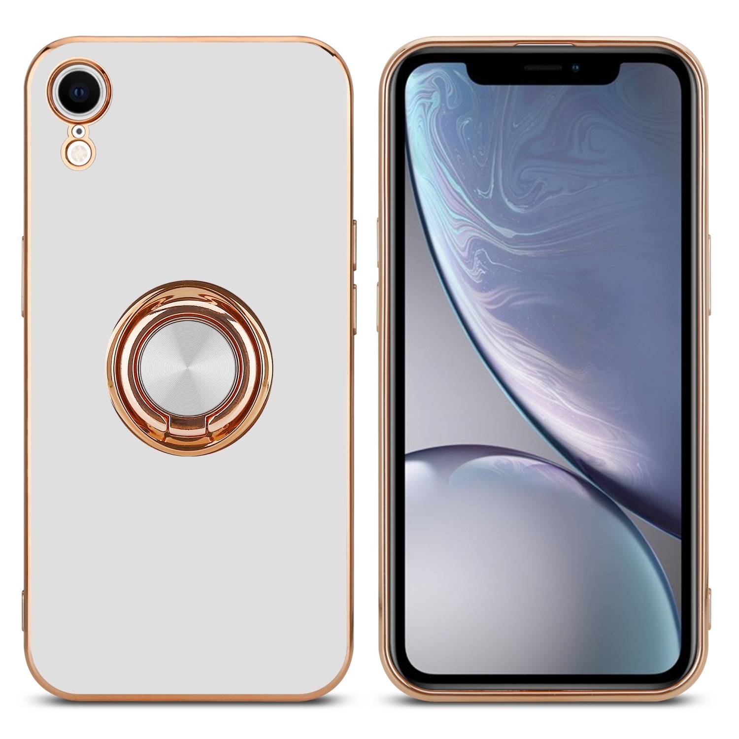 Cadorabo Schutzhülle für Apple iPhone XR Hülle in Weiß Etui Case Cover Kameraschutz magnetische Autohalterung