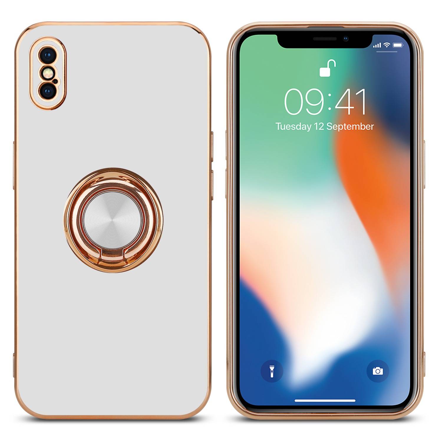 Cadorabo Schutzhülle für Apple iPhone XS MAX Hülle in Weiß Etui Case Cover Kameraschutz magnetische Autohalterung