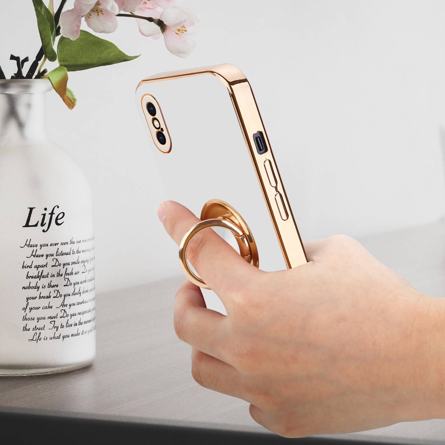 Cadorabo Schutzhülle für Apple iPhone XS MAX Hülle in Weiß Etui Case Cover Kameraschutz magnetische Autohalterung