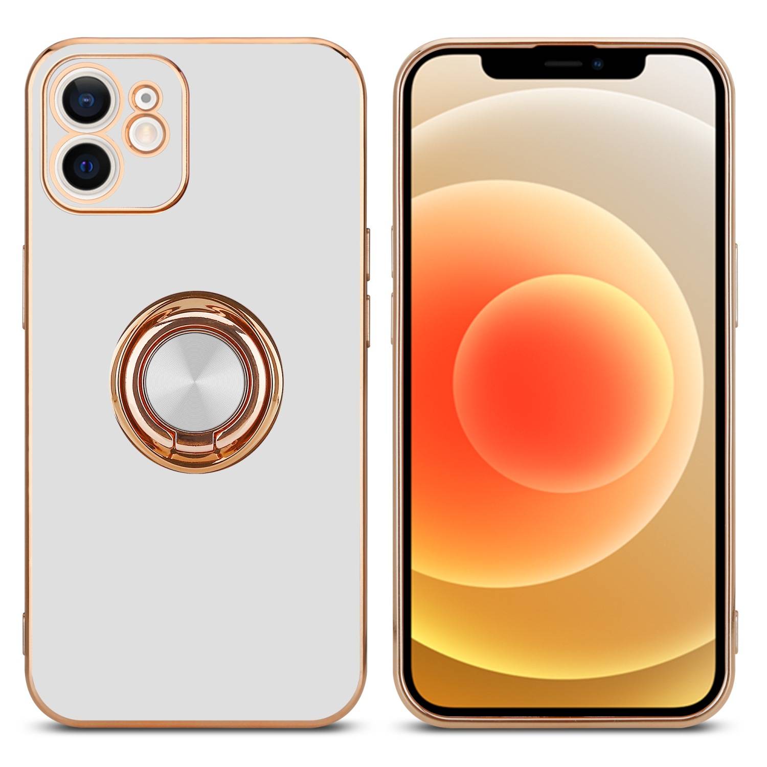 Cadorabo Schutzhülle für Apple iPhone 12 MINI Hülle in Weiß Etui Case Cover Kameraschutz magnetische Autohalterung