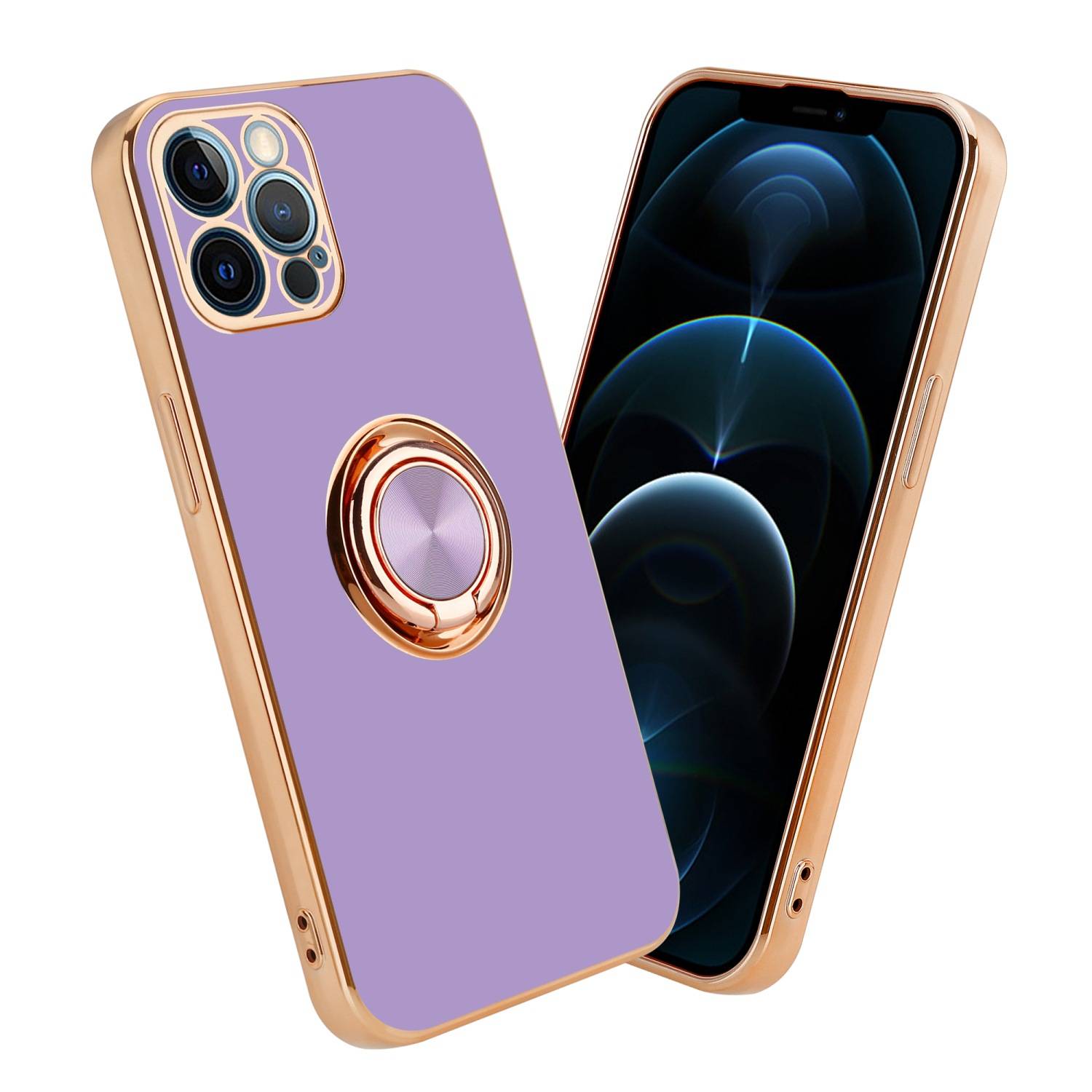 Cadorabo Schutzhülle für Apple iPhone 12 PRO Hülle in Lila Etui Case Cover Kameraschutz magnetische Autohalterung