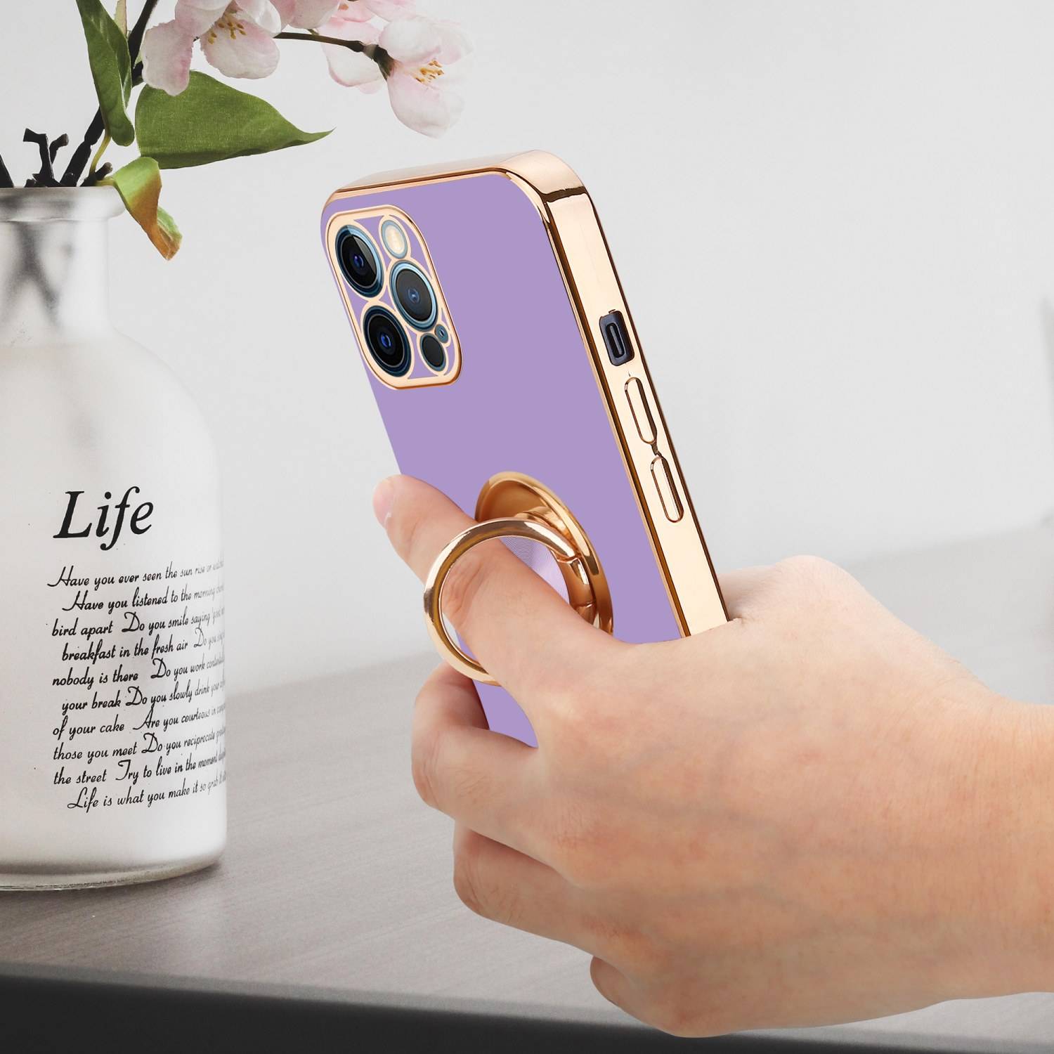 Cadorabo Schutzhülle für Apple iPhone 12 PRO Hülle in Lila Etui Case Cover Kameraschutz magnetische Autohalterung