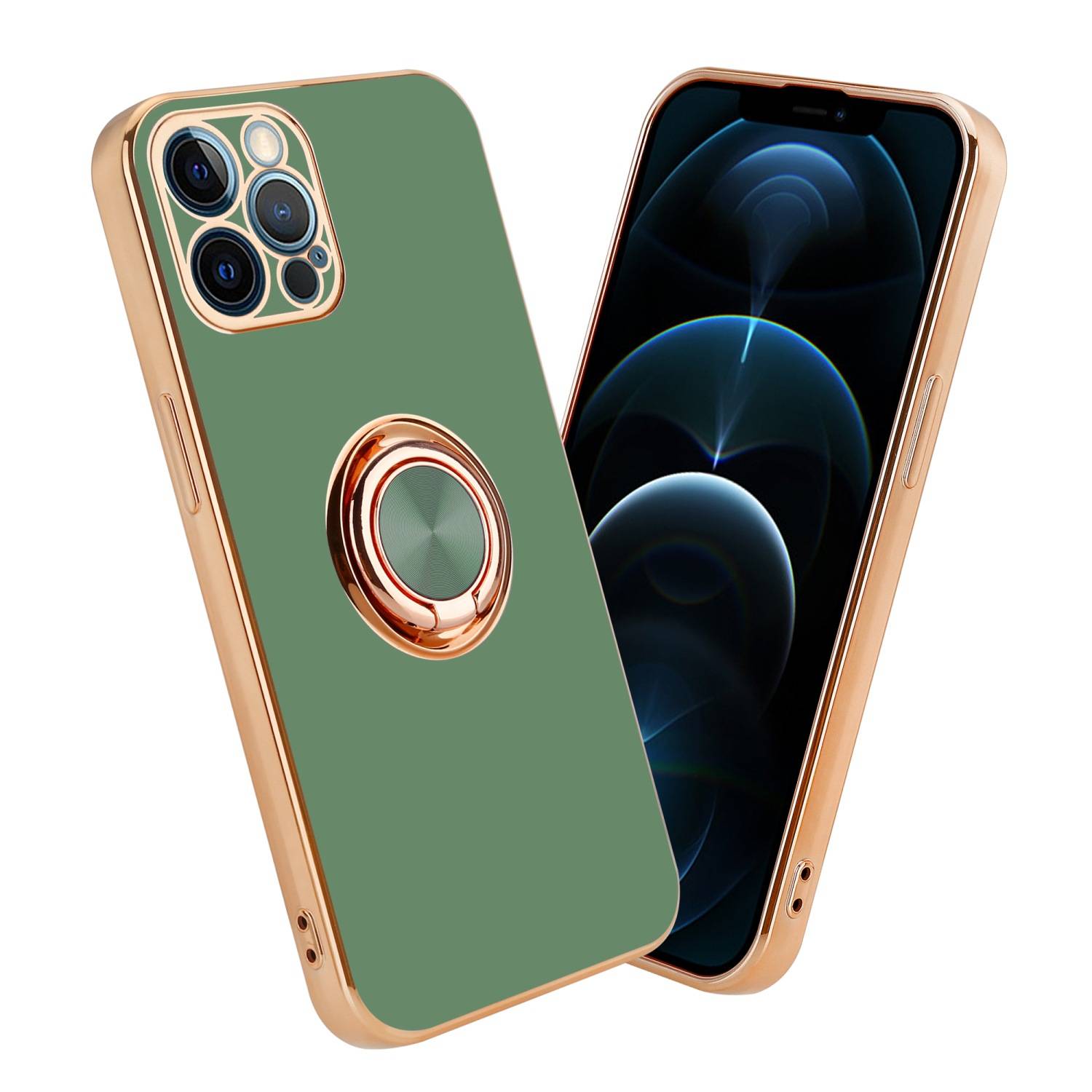 Cadorabo Schutzhülle für Apple iPhone 12 PRO MAX Hülle in Grün Etui Case Cover Kameraschutz magnetische Autohalterung