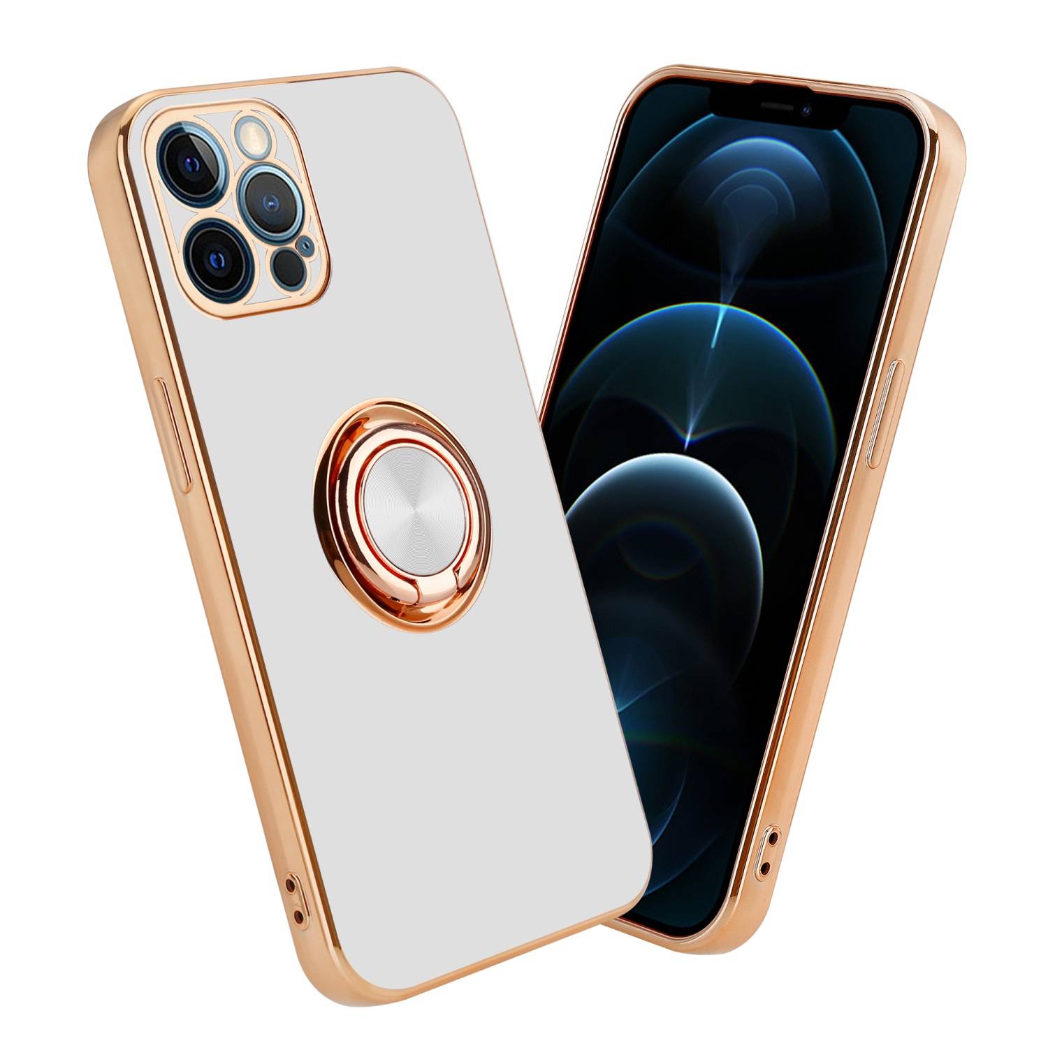 Cadorabo Schutzhülle für Apple iPhone 12 PRO MAX Hülle in Weiß Etui Case Cover Kameraschutz magnetische Autohalterung