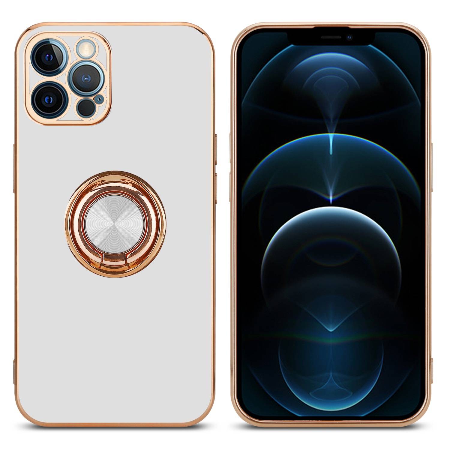 Cadorabo Schutzhülle für Apple iPhone 12 PRO MAX Hülle in Weiß Etui Case Cover Kameraschutz magnetische Autohalterung