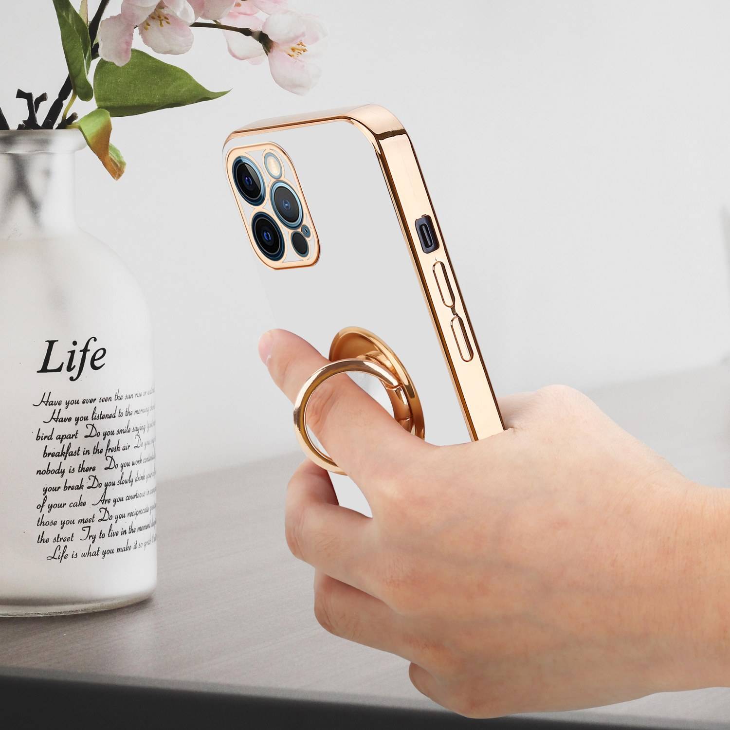 Cadorabo Schutzhülle für Apple iPhone 12 PRO MAX Hülle in Weiß Etui Case Cover Kameraschutz magnetische Autohalterung