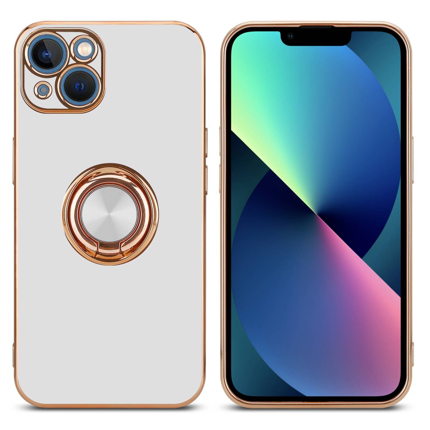 Cadorabo Schutzhülle für Apple iPhone 13 Hülle in Weiß Etui Case Cover Kameraschutz magnetische Autohalterung