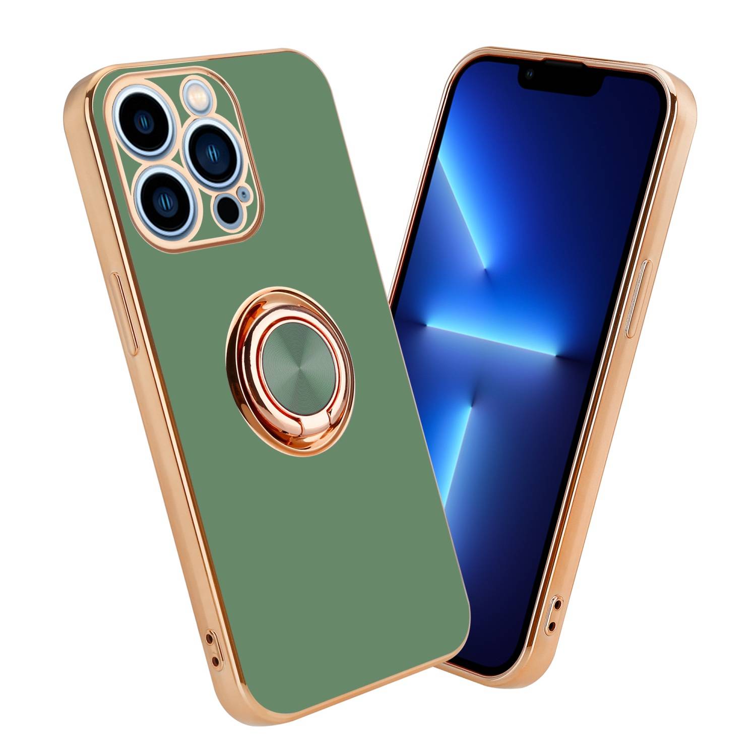 Cadorabo Schutzhülle für Apple iPhone 13 PRO Hülle in Grün Etui Case Cover Kameraschutz magnetische Autohalterung