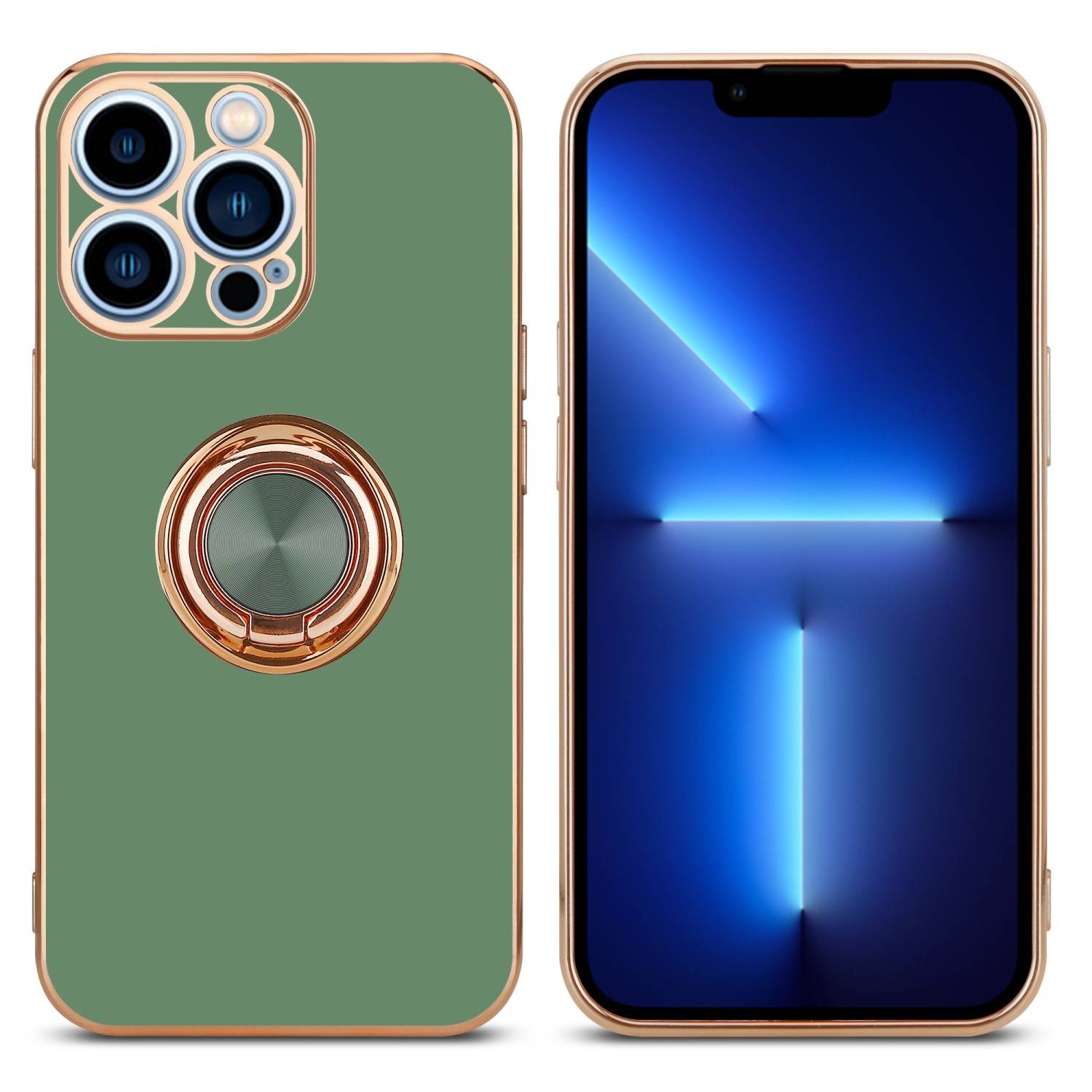 Cadorabo Schutzhülle für Apple iPhone 13 PRO Hülle in Grün Etui Case Cover Kameraschutz magnetische Autohalterung