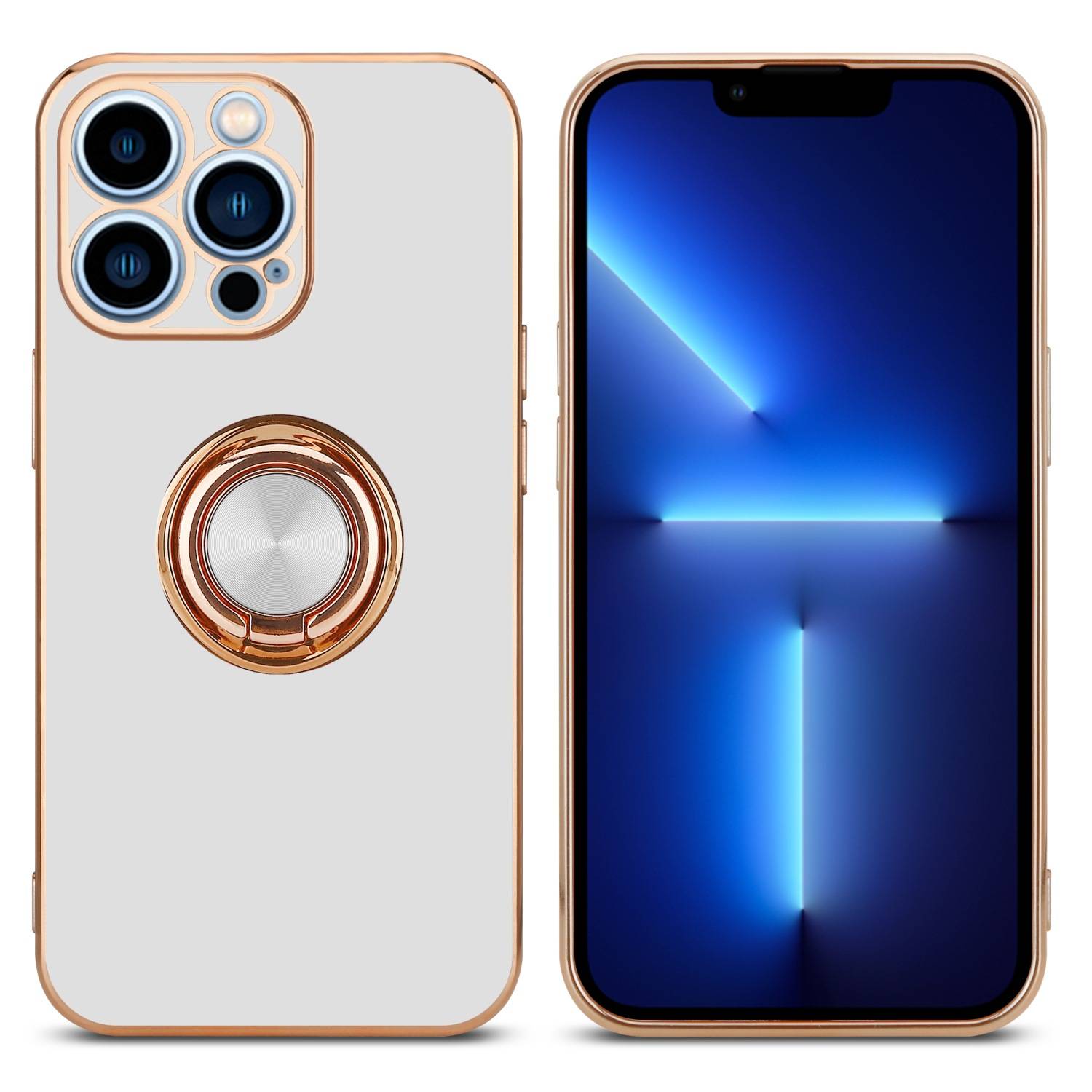 Cadorabo Schutzhülle für Apple iPhone 13 PRO Hülle in Weiß Etui Case Cover Kameraschutz magnetische Autohalterung