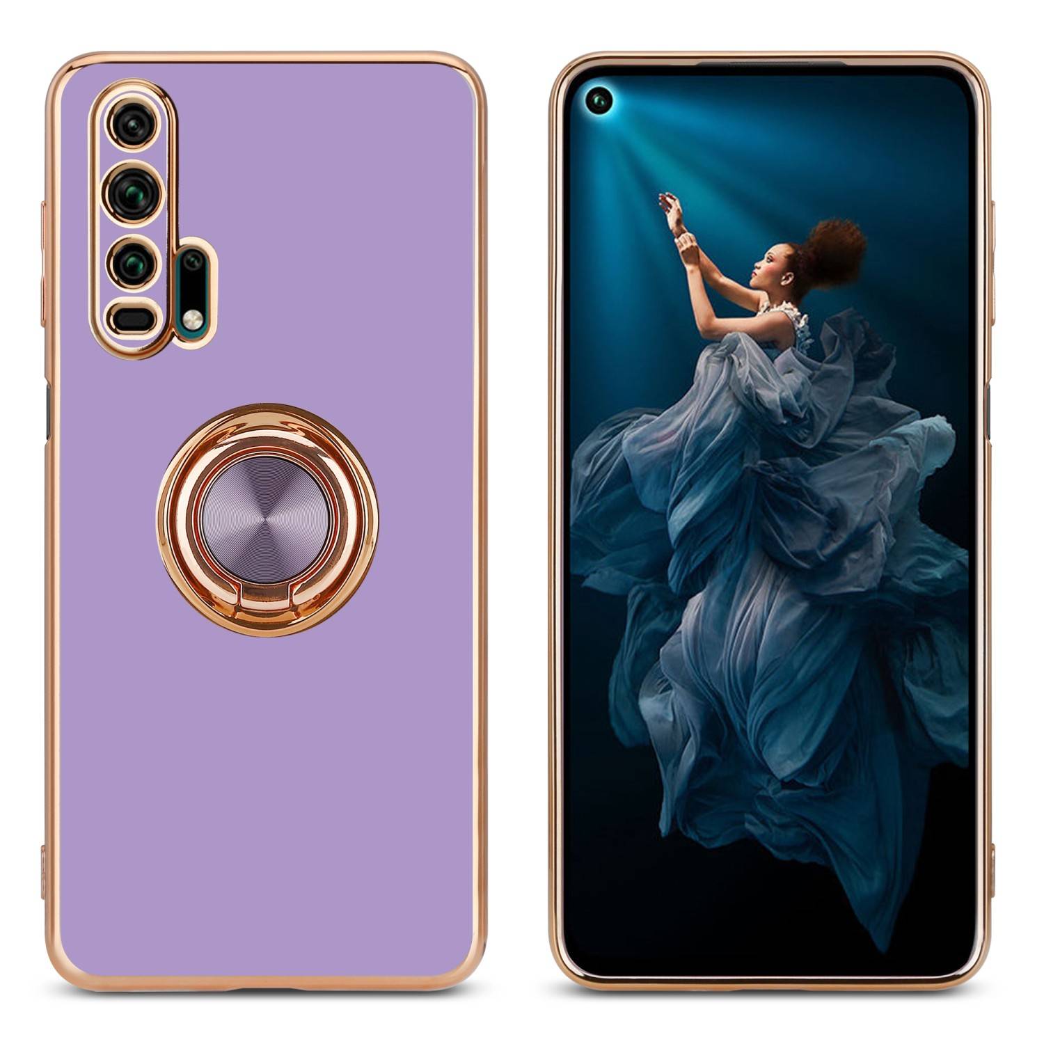 Cadorabo Schutzhülle für Honor 20 PRO Hülle in Lila Etui Case Cover Kameraschutz magnetische Autohalterung