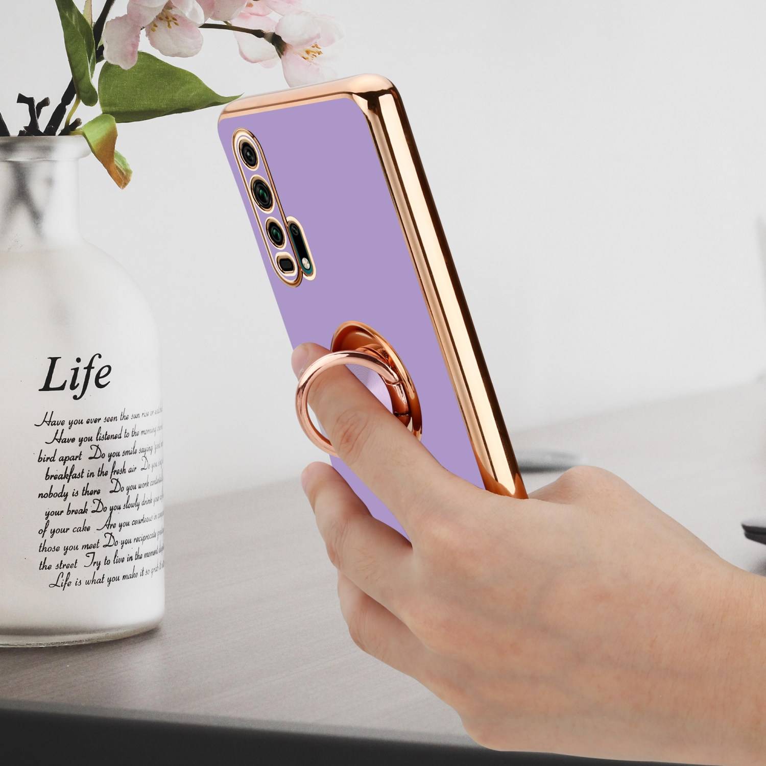Cadorabo Schutzhülle für Honor 20 PRO Hülle in Lila Etui Case Cover Kameraschutz magnetische Autohalterung